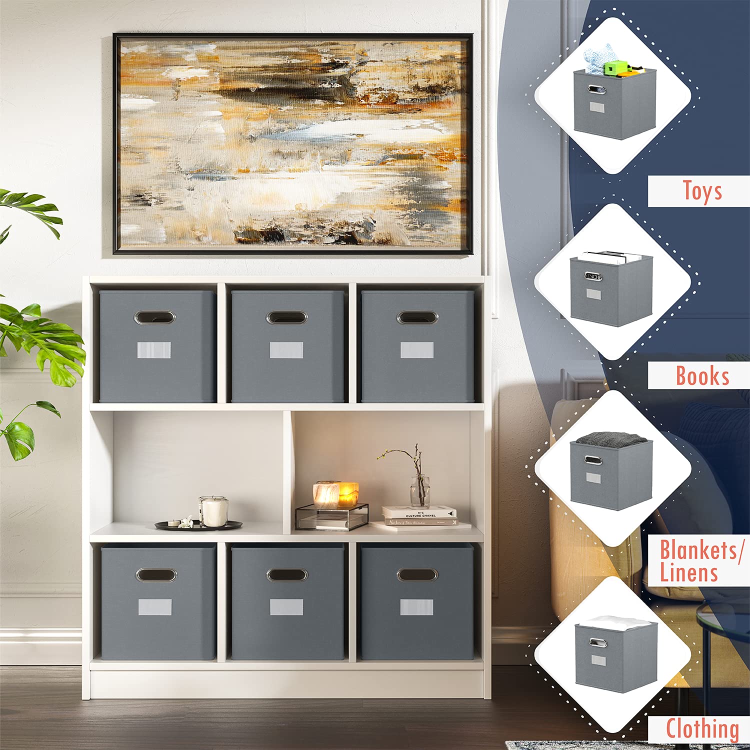 Ornavo Home Foldable Storage Bins 6-Pack - 12x12x12 Inch Gray Fabric Cube Organizers with Dual Handles & Window Pockets - Perfect for Closet, Nursery, Office & Home Organization