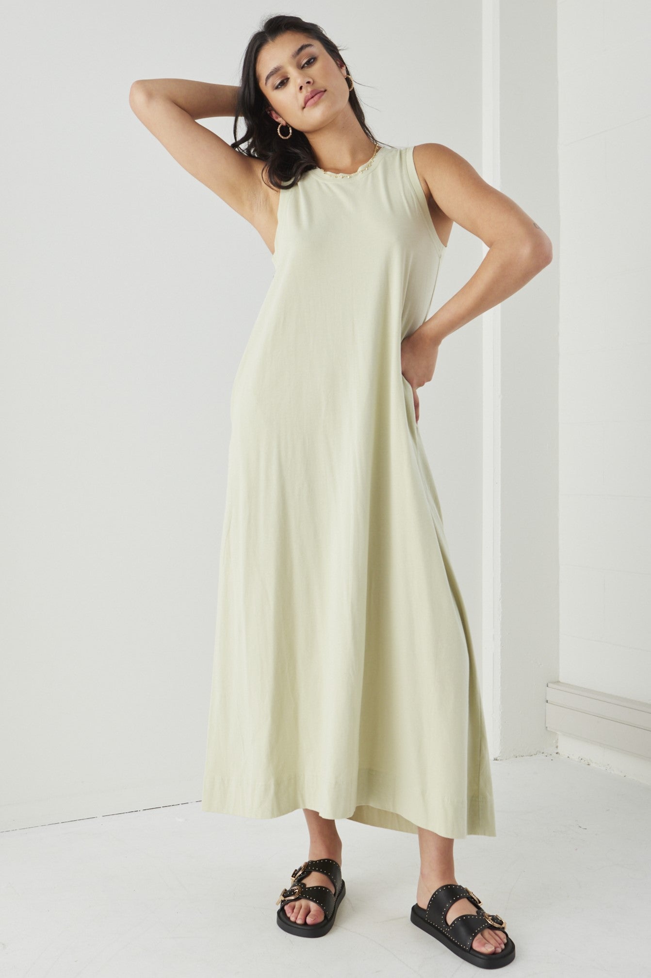 Base Sage Knit Swing Dress - Women's Casual Flowy Midi Dress for Everyday Wear, Date Night & Office Outfits