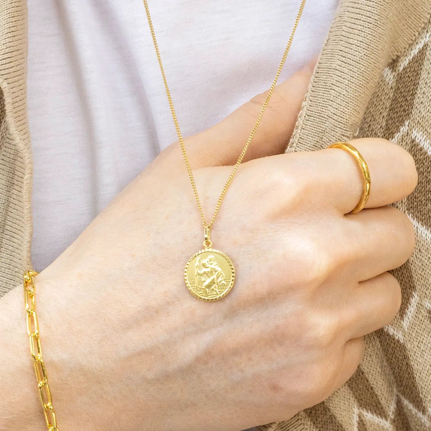 St. Christopher Necklace for Men - 14K Solid Gold Pendant with Custom Engraving - Religious Jewelry Gift for Travelers, Protection & Faith - Perfect for Daily Wear, Special Occasions & Blessings