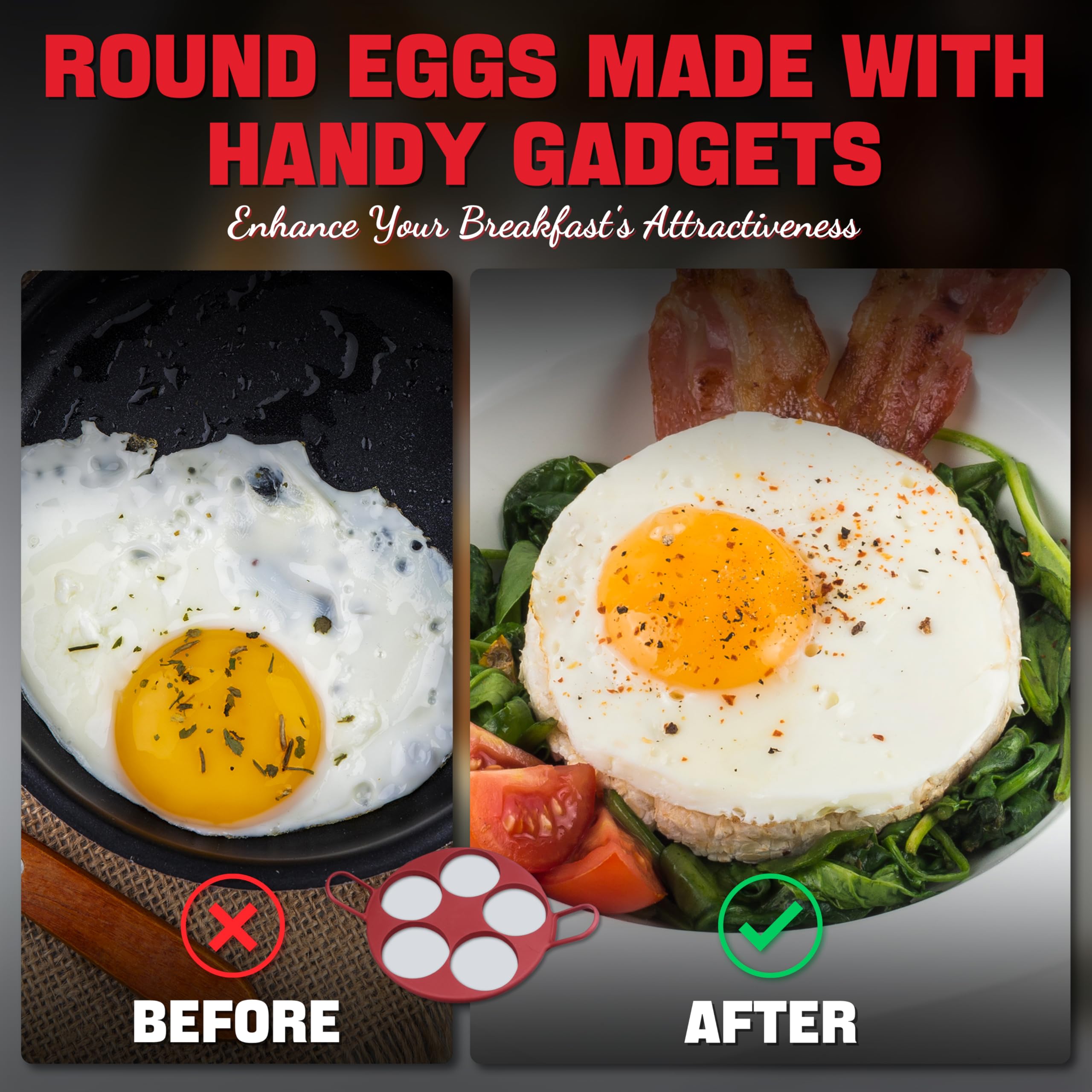 **Silicone Egg Molds for Frying Eggs & Pancakes – 4” x 5 Count (Red) – Perfect for Breakfast Sandwiches, Burgers & Healthy Cooking**