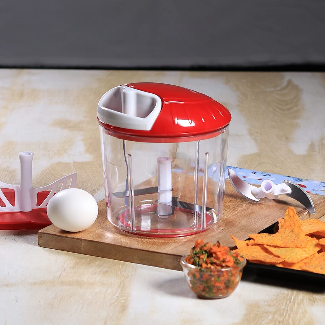 Wonderchef Food and Vegetable String Chopper - Manual Handheld Cutter for Onions, Carrots, Peppers - Perfect for Salads, Stir-fries & Meal Prep - Red