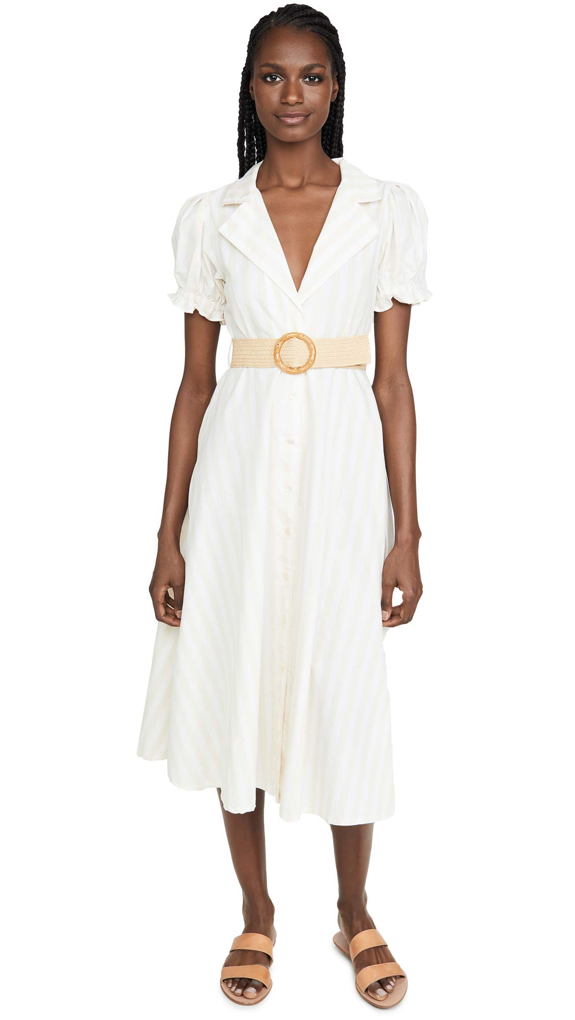 WeWoreWhat Women's Bella Dress - Flowy Midi Dress with Puff Sleeves & V-Neck, Perfect for Summer, Beach, Date Night & Casual Outings