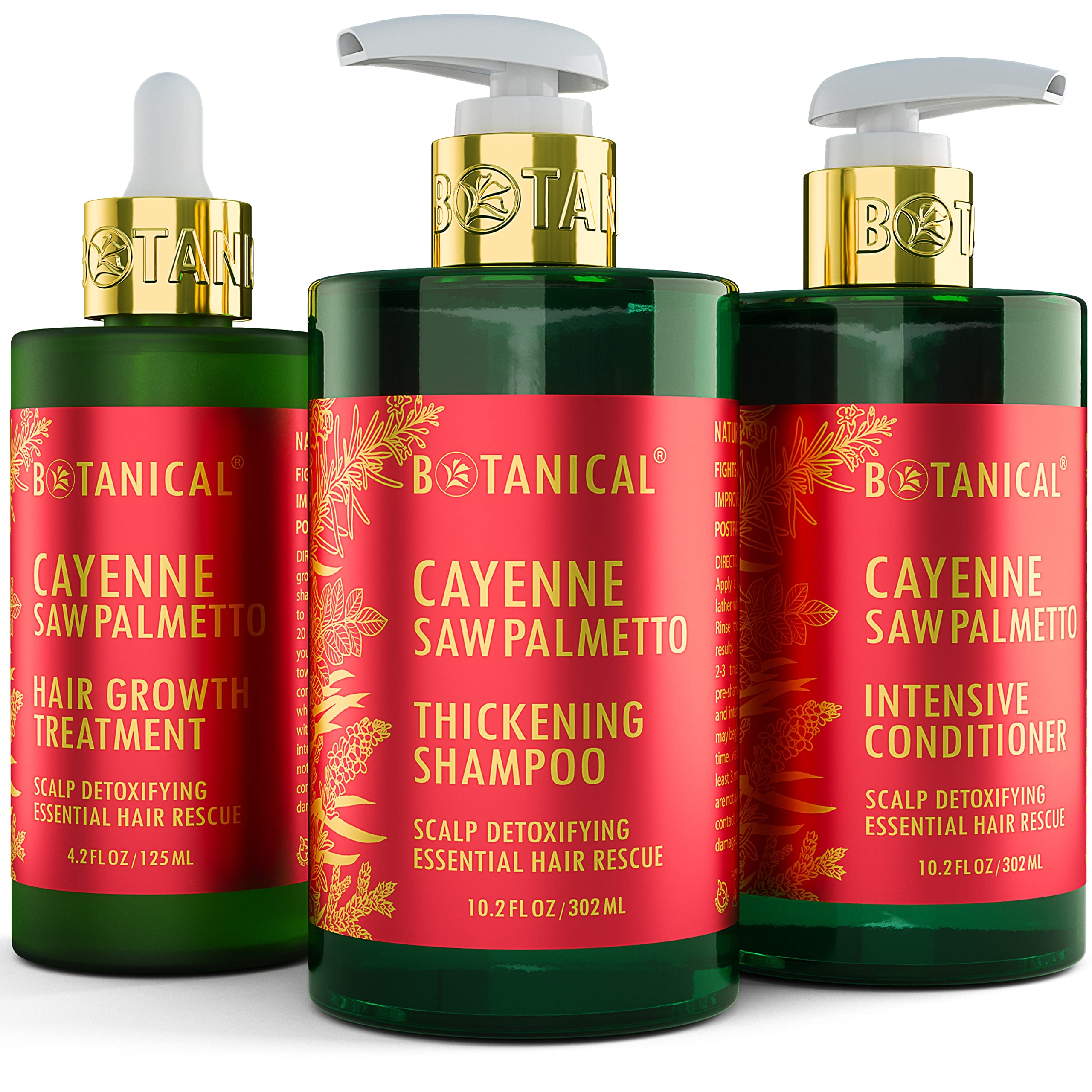 Botanical Hair Growth Treatment & Scalp Detox Shampoo with Cayenne & Saw Palmetto - Thickening Shampoo and Anti-Thinning Conditioner for Hair Loss in Women & Men | Promotes Healthy Hair Growth for Daily Use & Styling