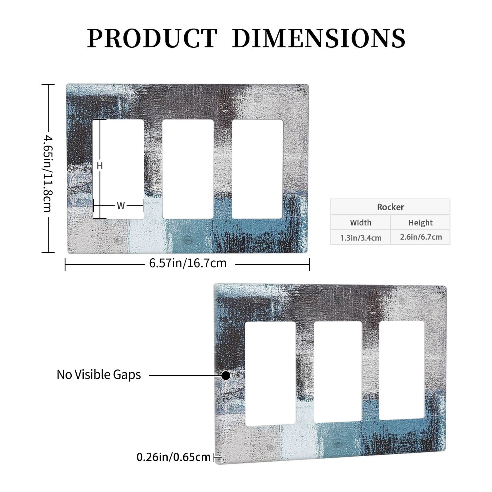 Abstract Blue Gray Black Triple Rocker Light Switch Cover - Decorative 3 Gang Wall Plate for Home & Office - Funny Lightswitch Faceplate 4.5 x 6.38 Inch - Perfect for Living Room, Bedroom, Kitchen & Modern Interior Design