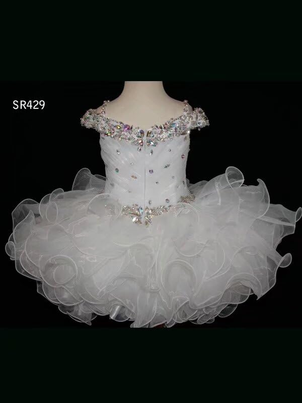 2025 Toddler Pageant Dress for Girls - Short Cupcake Style with Ruffles, Cold Shoulder & Crystals | Formal Prom Party Gown for Little Princesses | Perfect for Pageants, Birthday Parties & Special Occasions