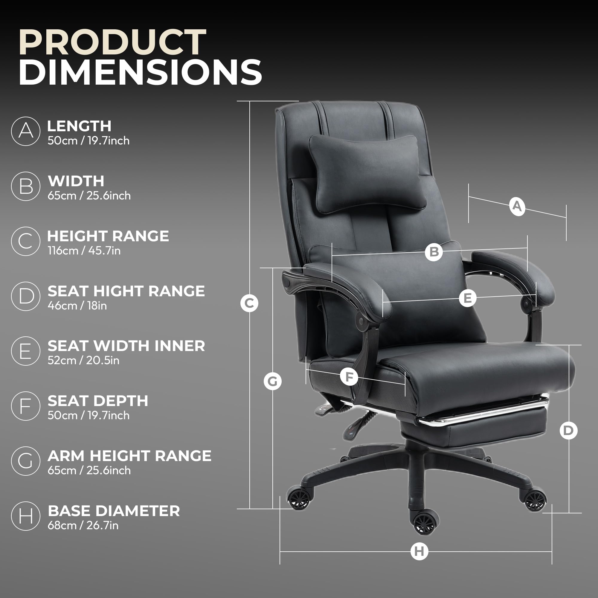 Dowinx Big and Tall Executive Office Chair - Ergonomic High Back Leather Computer Desk Chair with Footrest & Lumbar Support - 350LBS Capacity Swivel Reclining Gaming Chair for Home Office & Workspace - Black