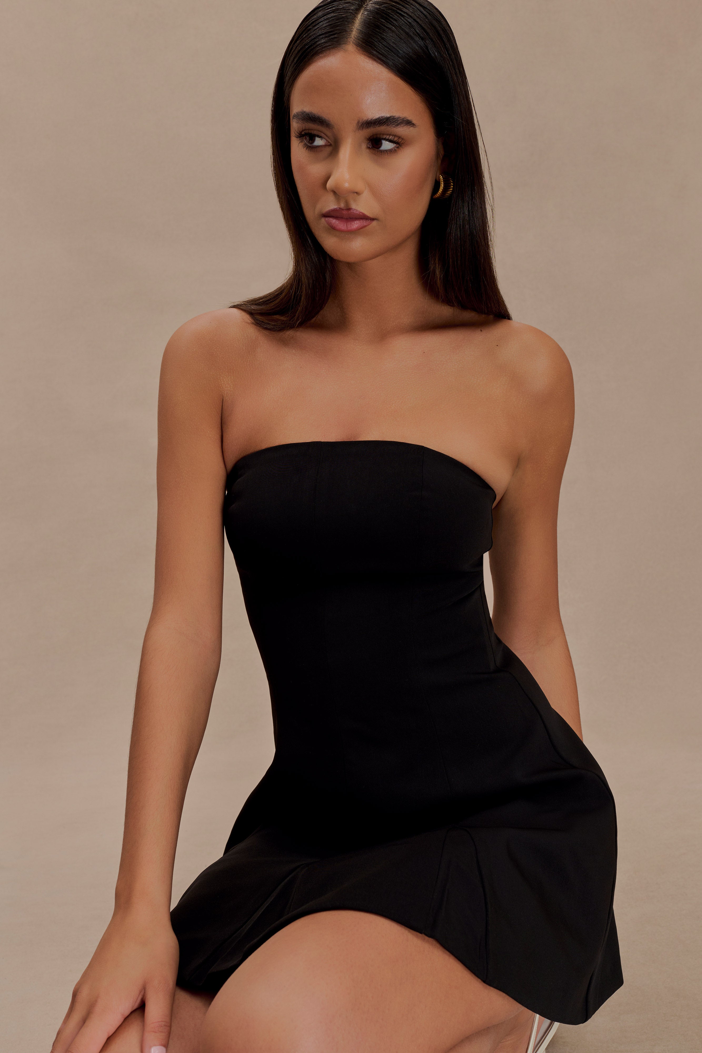 Indiana Strapless Suiting Mini Dress in Black - Elegant Office Wear & Cocktail Party Outfit