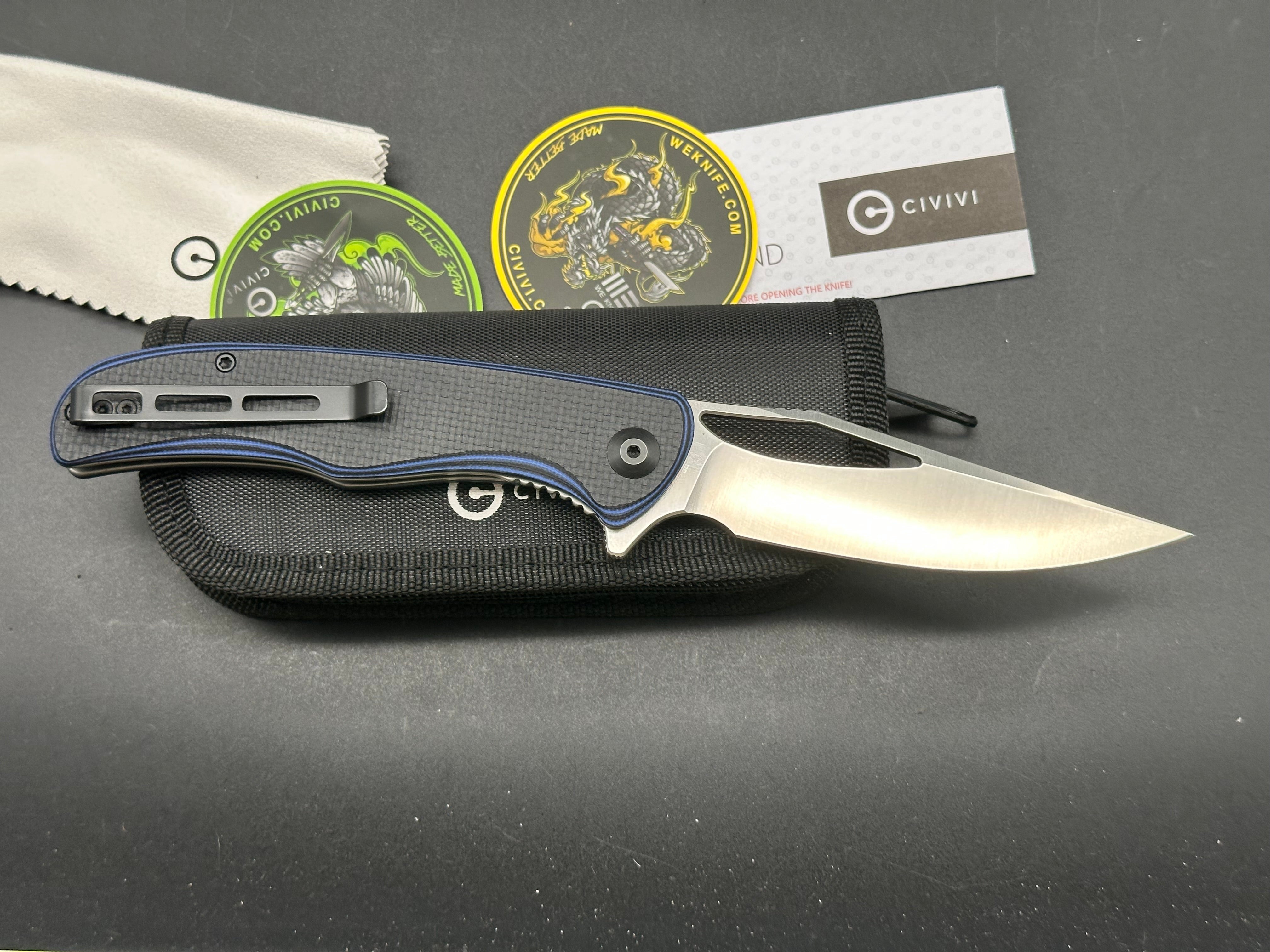 CIVIVI Shredder Liner Lock Folding Knife - Blue/Black Layered G10 Handle, 3.7