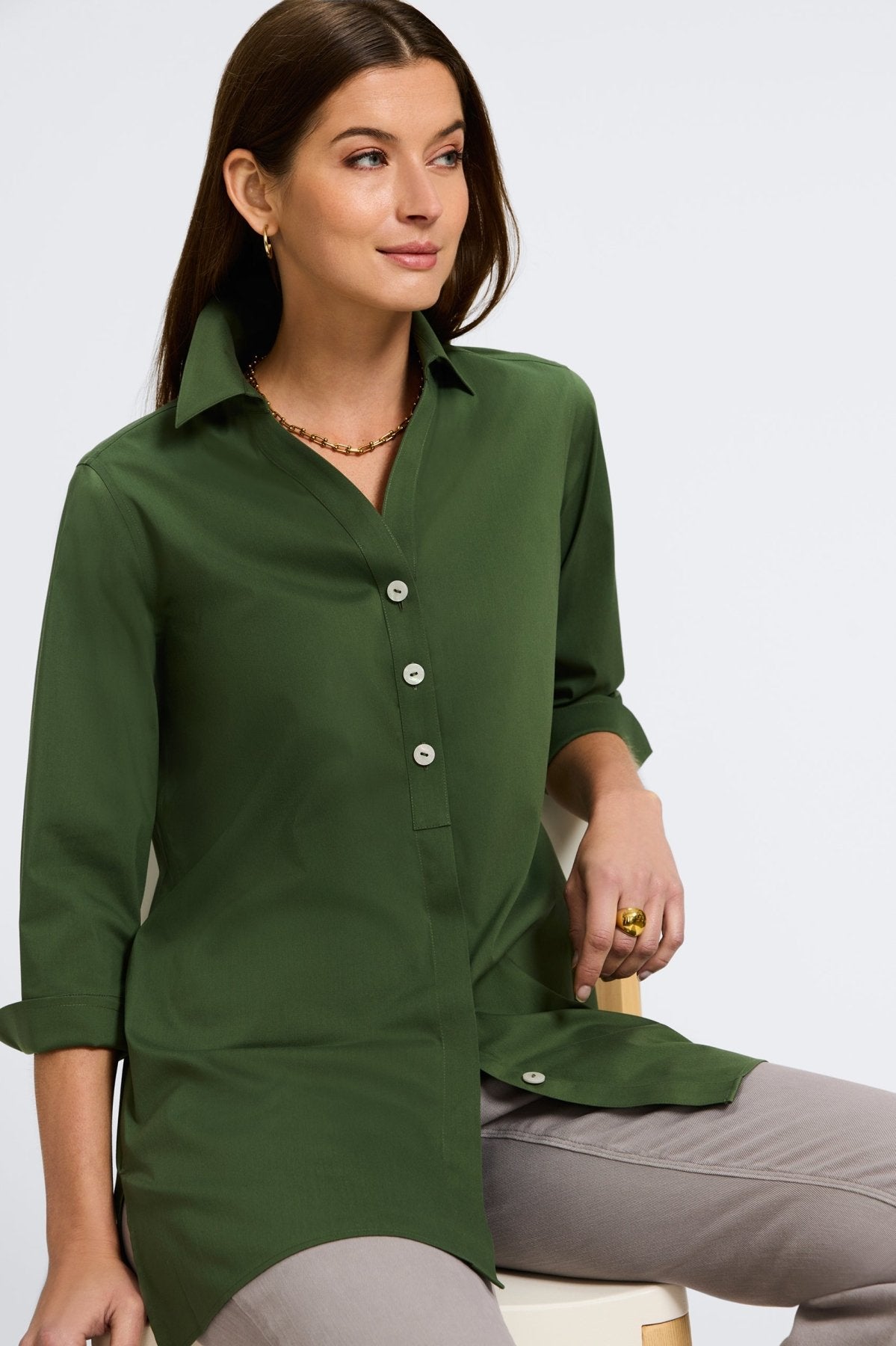 Pamela No Iron Stretch 3/4 Sleeve Tunic Top for Women - Wrinkle-Free Comfort Fit Blouse - Perfect for Office, Travel & Casual Wear