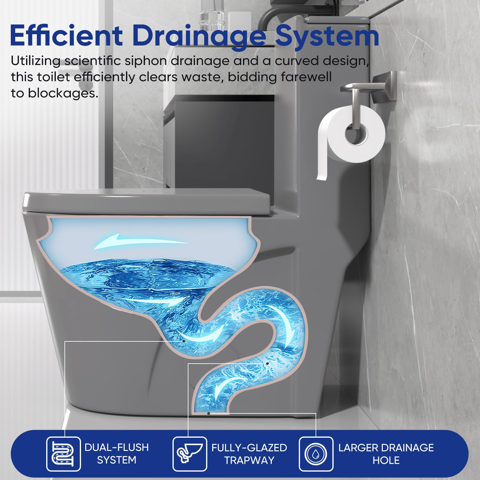 BOSTANA One Piece Dual Flush Toilet - 1.1/1.6 GPF, 15.5