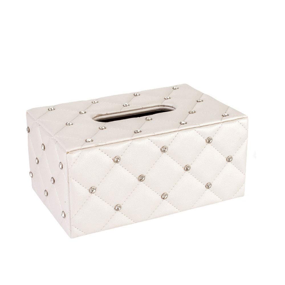 Premium PU Leather Rectangular Tissue Box Cover with Rivets - Stylish Desk Storage Holder for Home & Office | White Tissue Box Organizer for Living Room, Bedroom, and Workspace