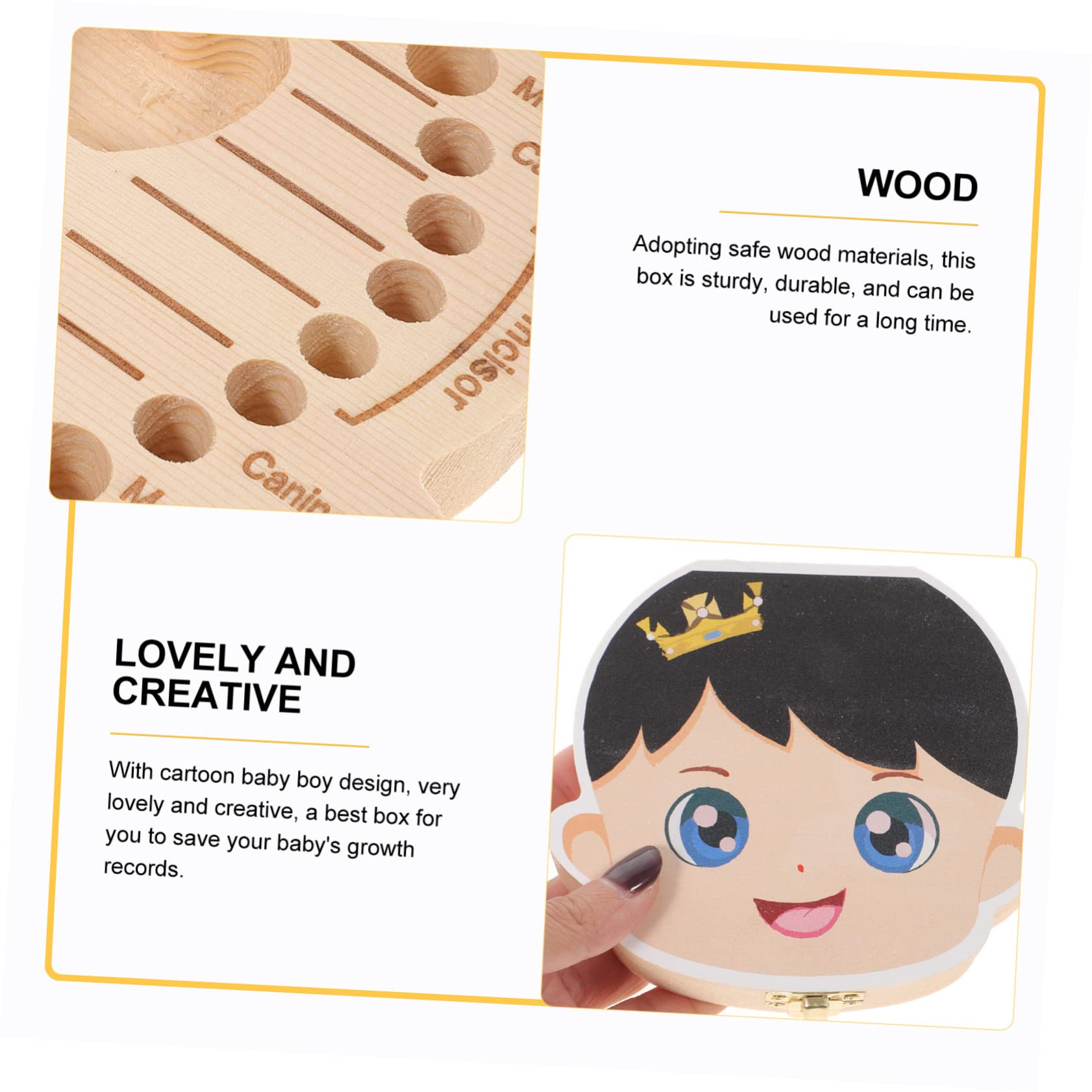 CORHAD Wooden Baby First Tooth Keepsake Box for Boys & Girls - Safe & Adorable Cartoon Tooth Fairy Container - Perfect for Storing Milk Teeth & Creating Magical Memories (Baby Shower Gift, Nursery Decor)