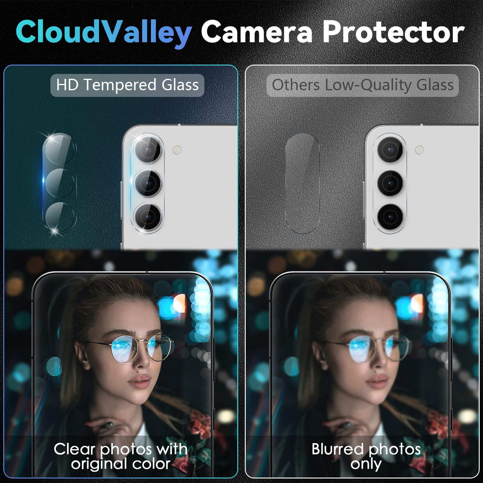 3 Pack Tempered Glass Camera Lens Protector for Samsung Galaxy S24/S23/S23 Plus - 9H Hardness, Ultra Thin, Anti-Scratch, Case Friendly - No Flash Interference - Perfect for Night Photography, Outdoor Adventures & Daily Protection