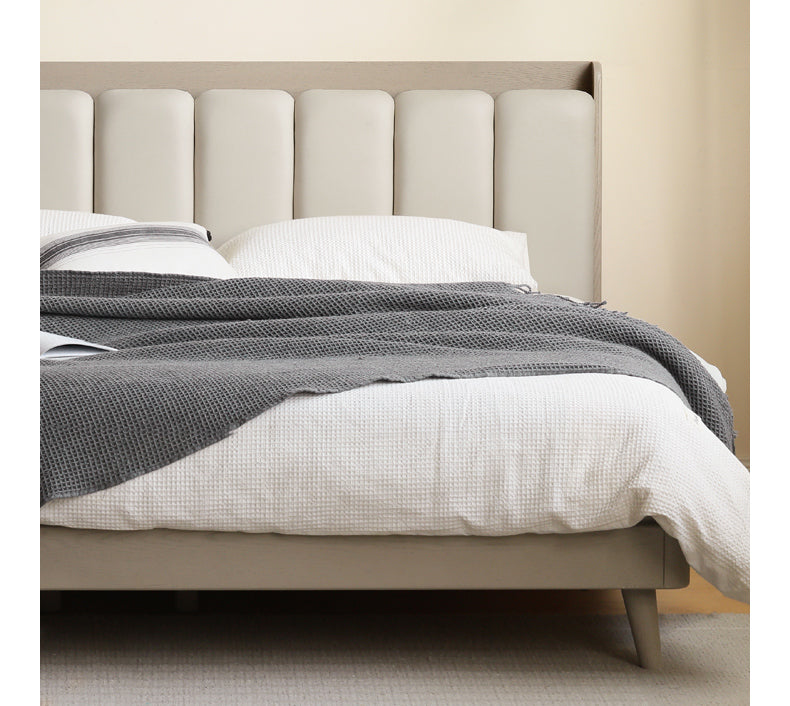 Premium Oak Solid Wood Piano Key Bed Frame with High-Tech Fabric Upholstery – Perfect for Modern Bedrooms, Guest Rooms & Luxury Home Decor