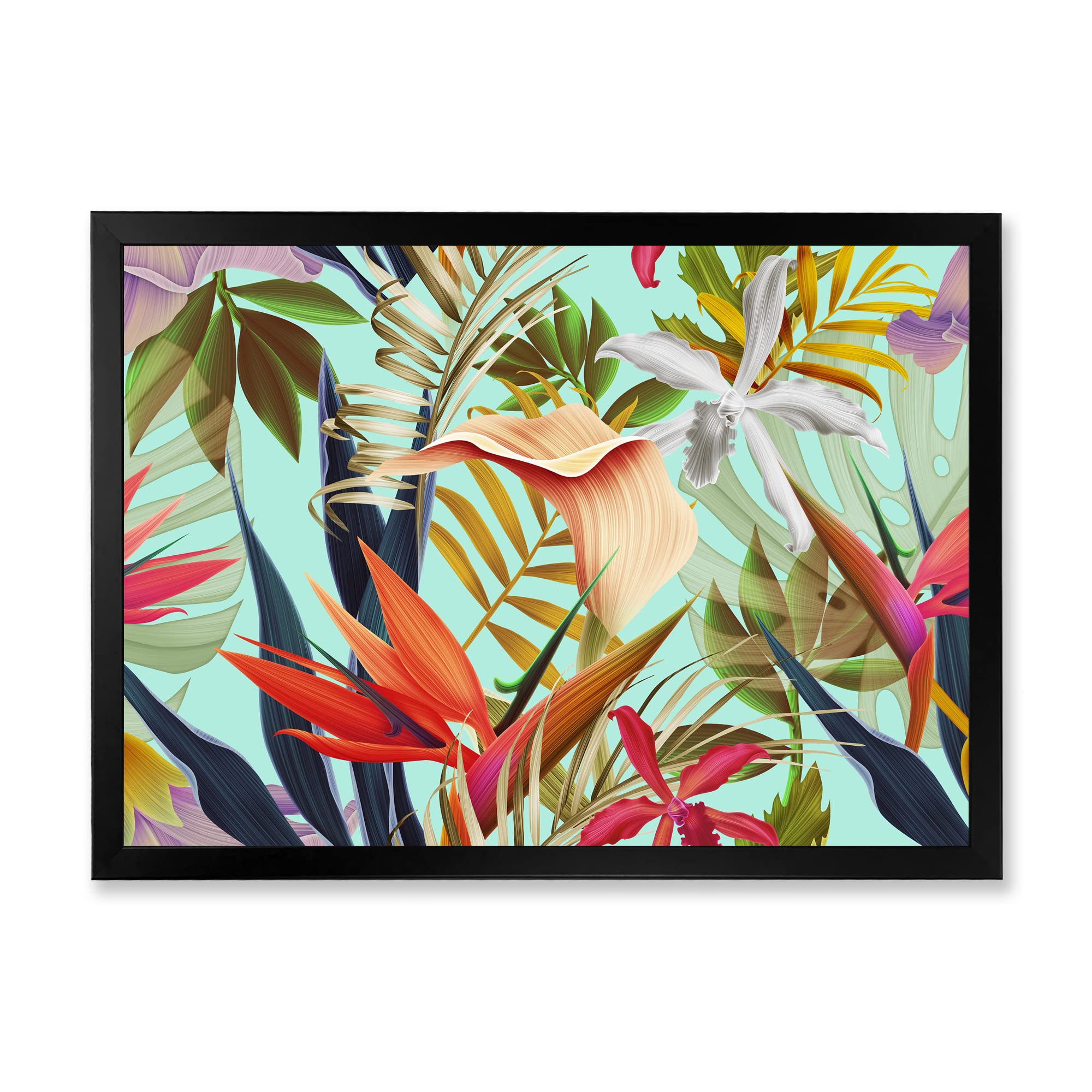 DesignQ Tropical Vintage Flowers II Framed Wall Art - Vibrant Floral Decor for Living Room, Bedroom & Office