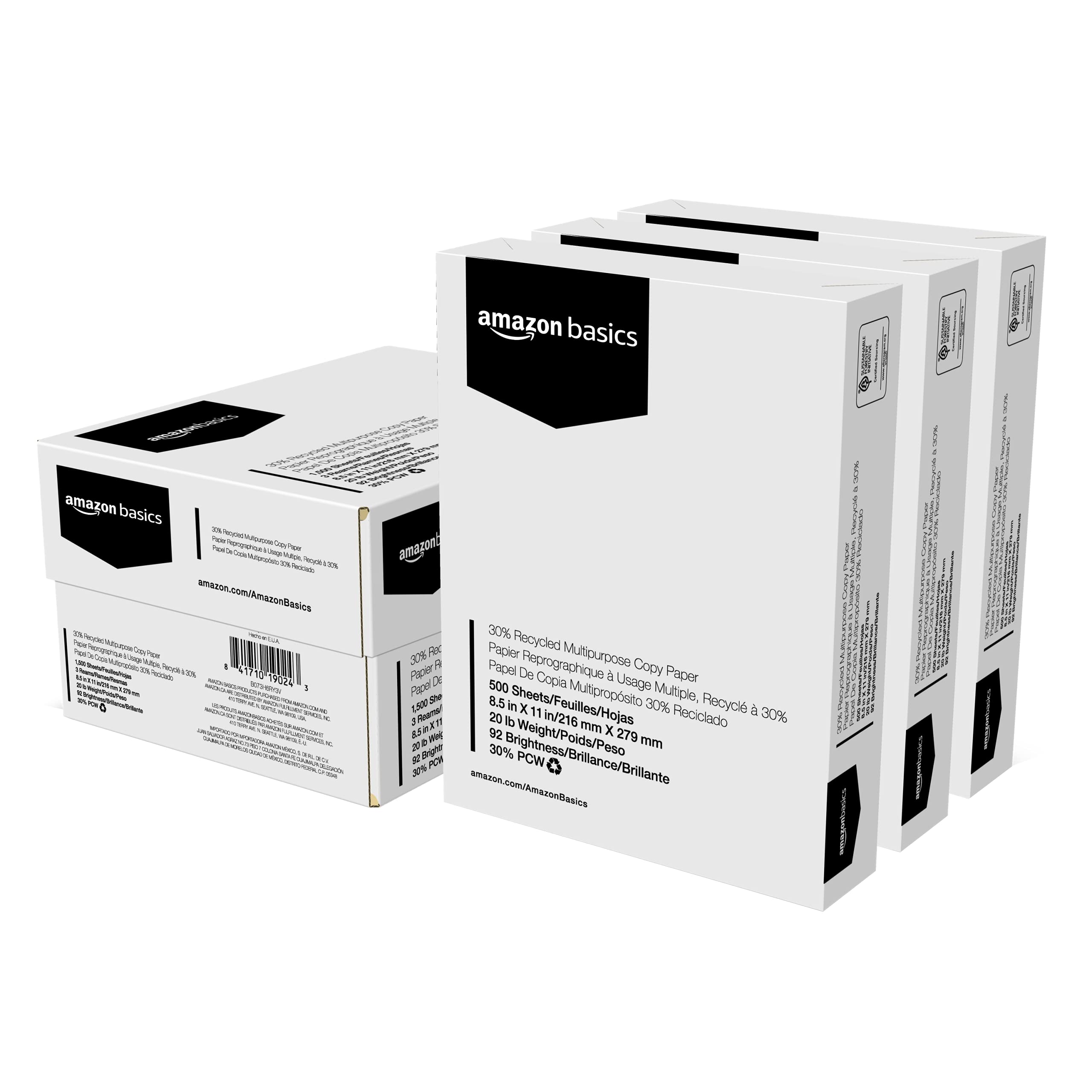 Amazon Basics 30% Recycled Multipurpose Copy Printer Paper, 8.5
