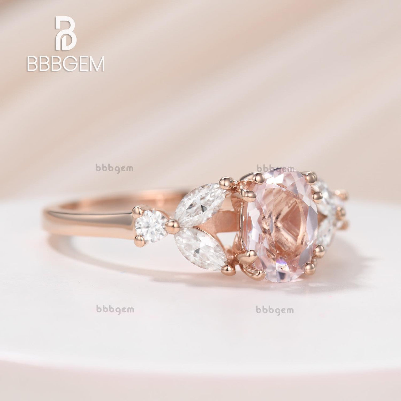 14k Rose Gold Pink Morganite & Marquise Moissanite Engagement Ring for Women - Perfect for Proposals, Anniversaries & Romantic Occasions