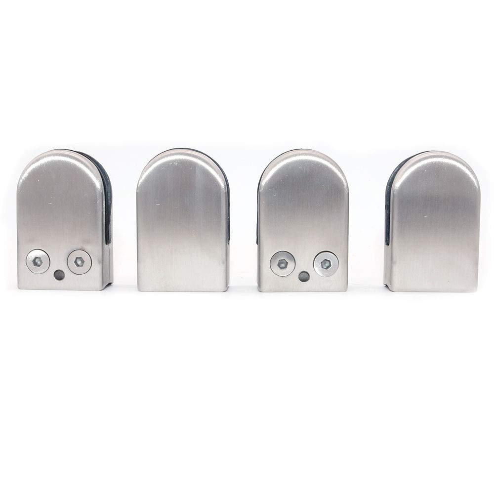 4-Pack 304 Stainless Steel Glass Clamps for 10-12mm Panels - Concave Curved Base Silver Finish | Glass Railing, Shower Door & Table Top Hardware