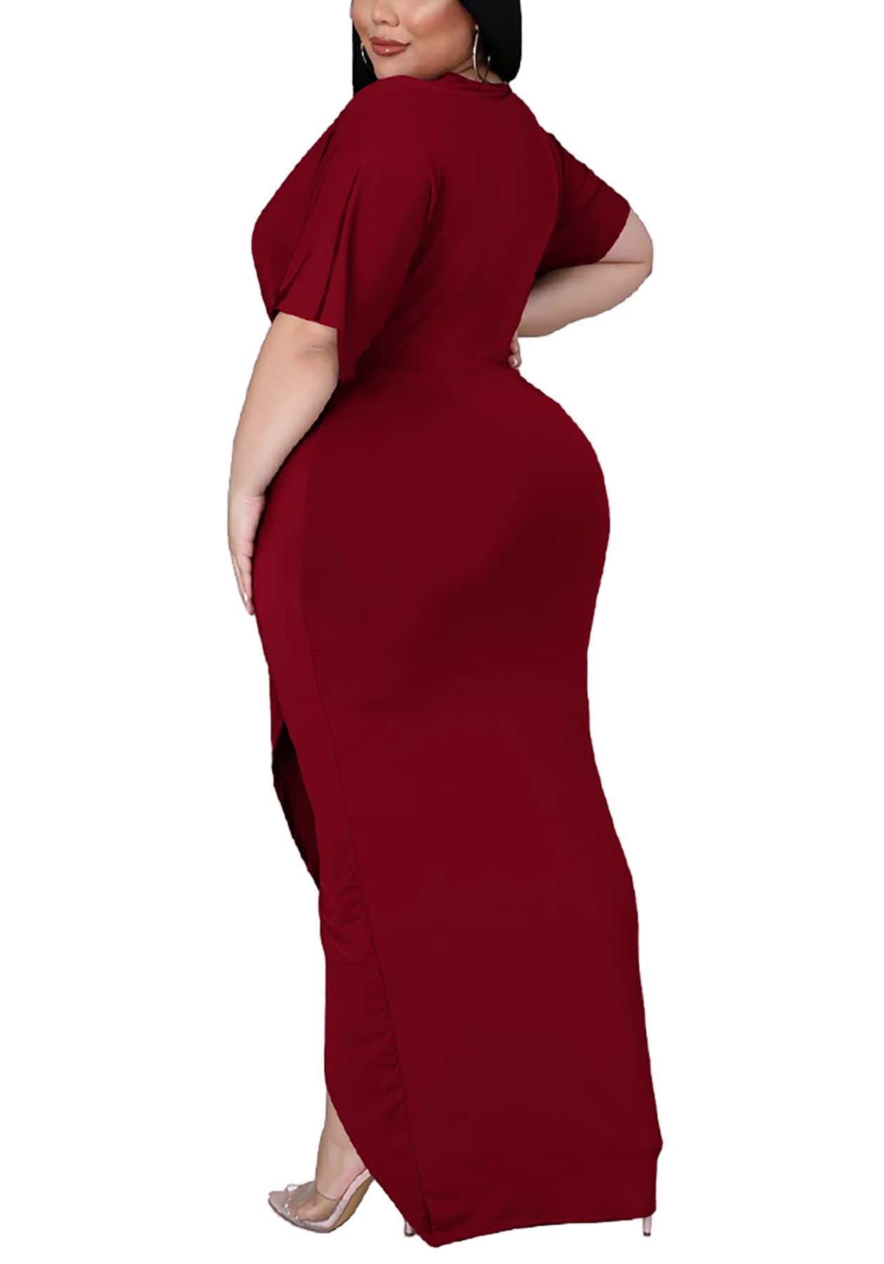 Sexy Plus Size Maxi Dress for Women - V Neck Short Sleeve Wedding Guest & Party Dress - Flattering Curvy Fit for Special Occasions & Summer Events