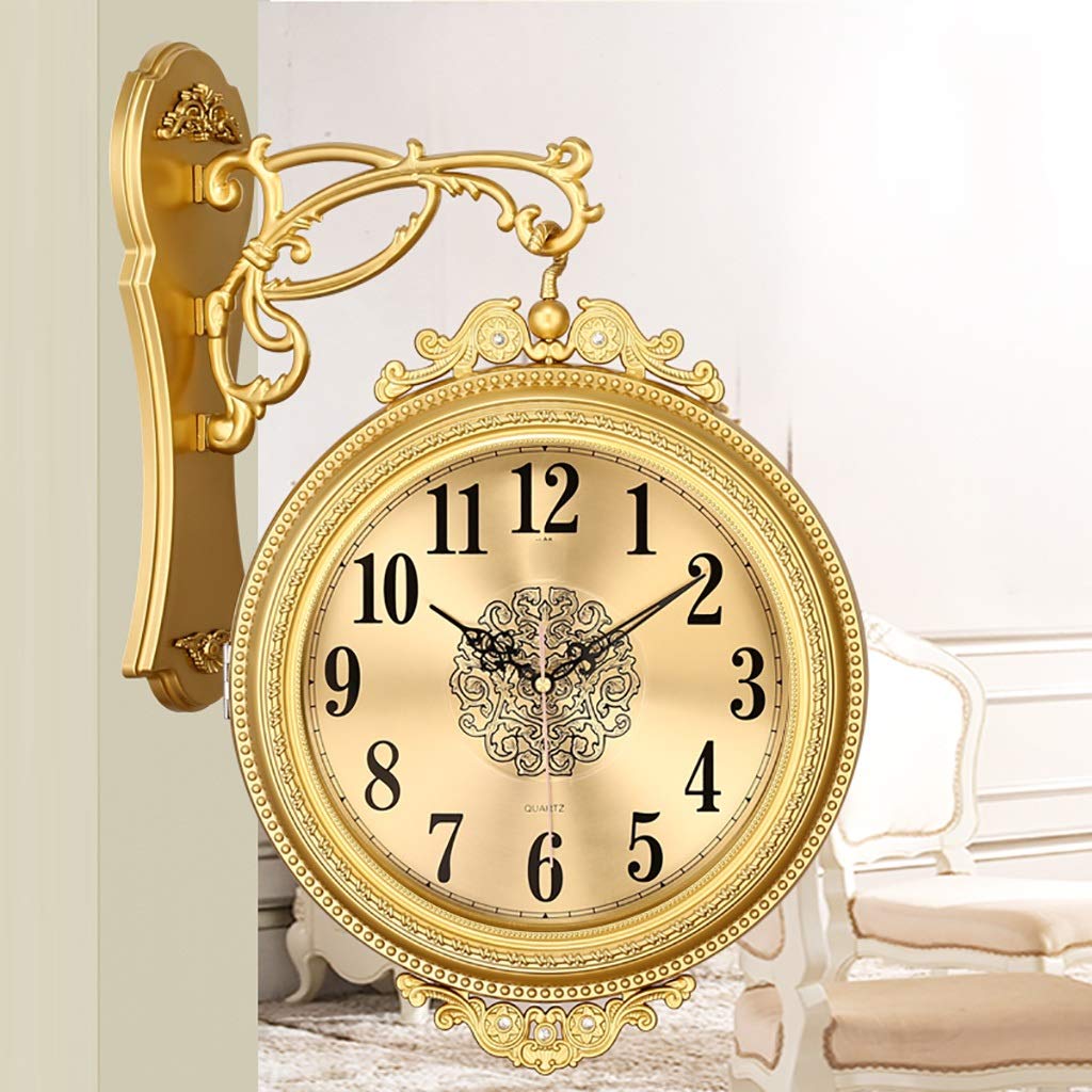 Vintage Silent Metal Double-Sided Wall Clock - Retro European Style Quartz Clock for Living Room, Bedroom, Hallway & Office (Mute, Battery Operated) - Perfect for Home Decor, Gift & Quiet Spaces (Color B)