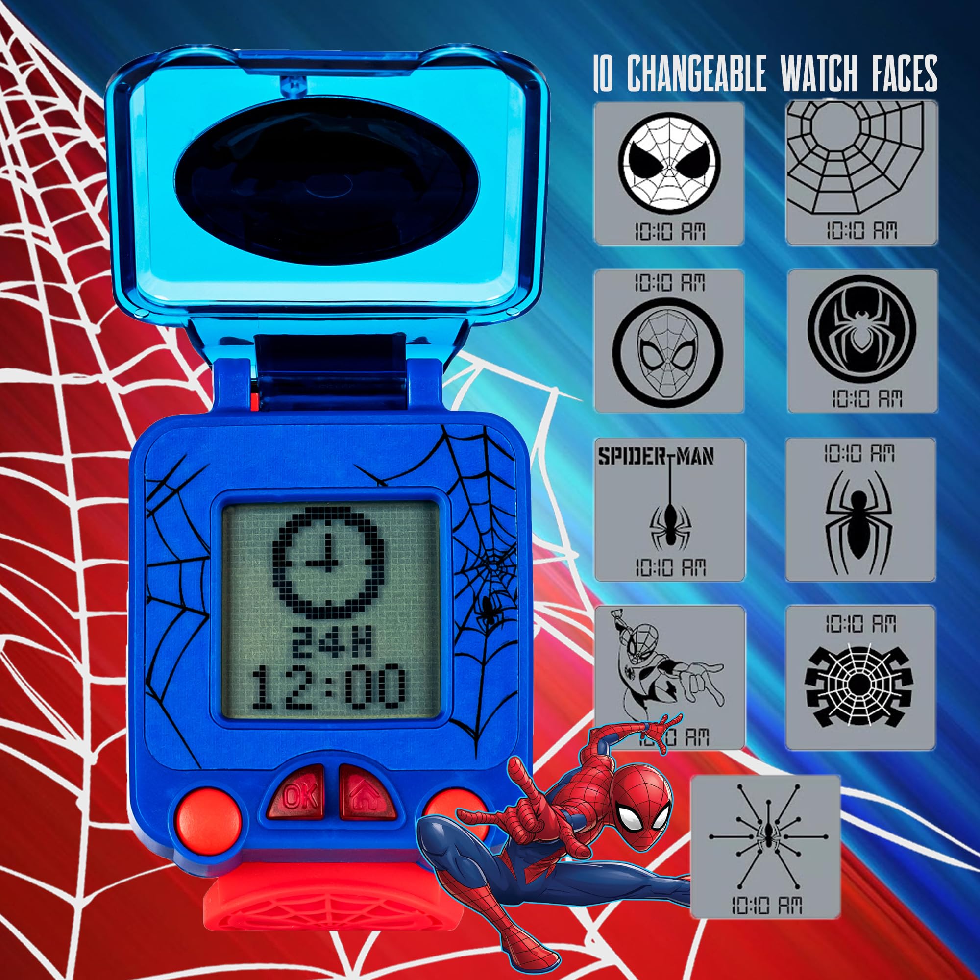 Accutime Marvel Spider-Man Digital Watch for Kids - Educational Learning Watch with Timer, Stopwatch, Alarm & Games - Red Strap for Boys & Girls Ages 3+ | Perfect for School, Playtime & Superhero Adventures