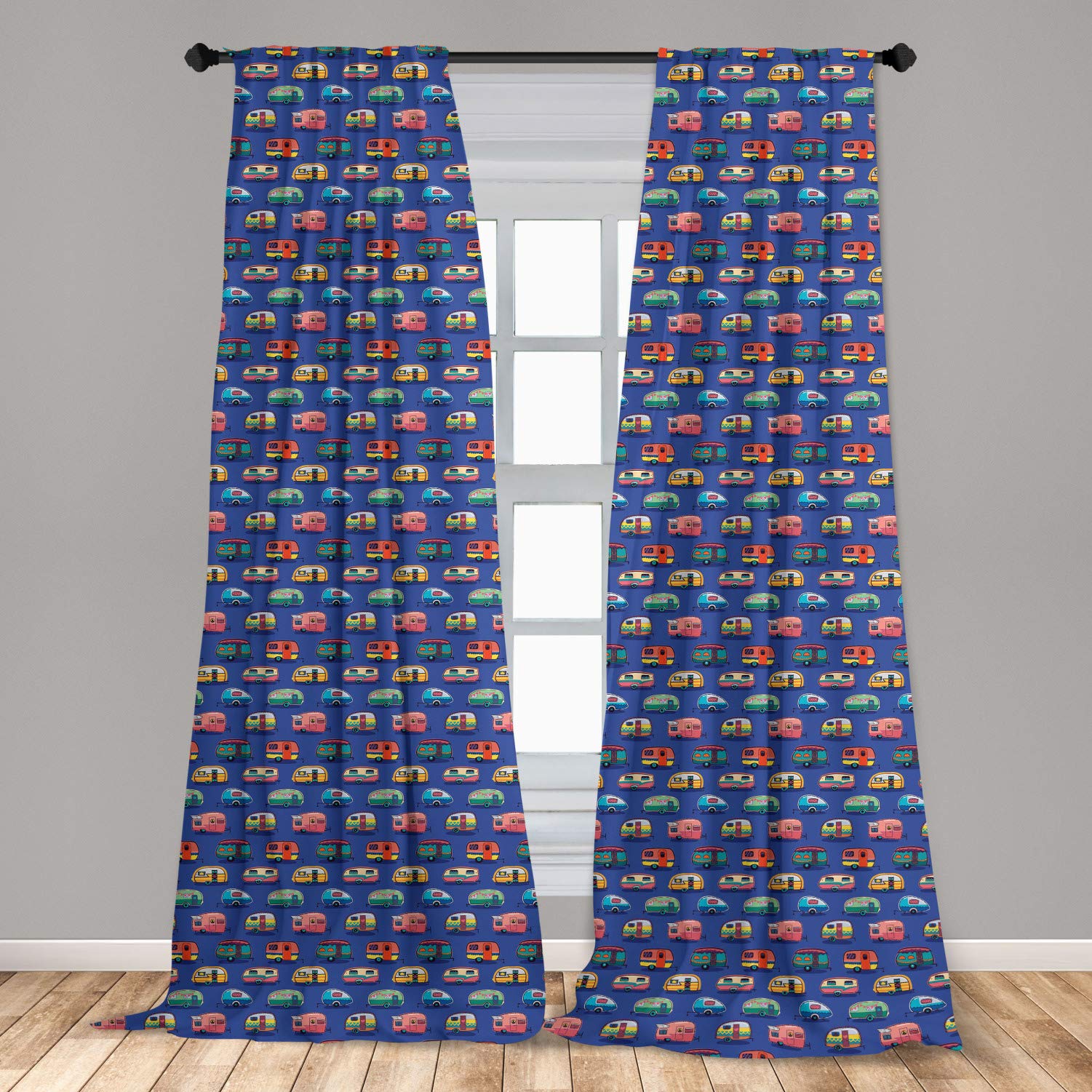 Ambesonne Vintage Travel Trailers Cartoon Curtains - 2 Panel Set, 28