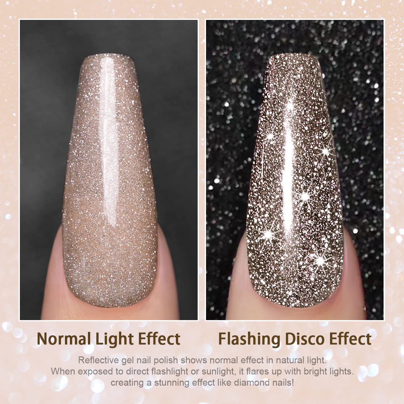 RARJSM Champagne Brown Reflective Glitter Gel Nail Polish - Soak Off Disco Shimmer UV LED Curing Nail Gel (15ml/0.5oz) for Home Salon & DIY Manicure - Perfect for Parties, Weddings, and Special Occasions