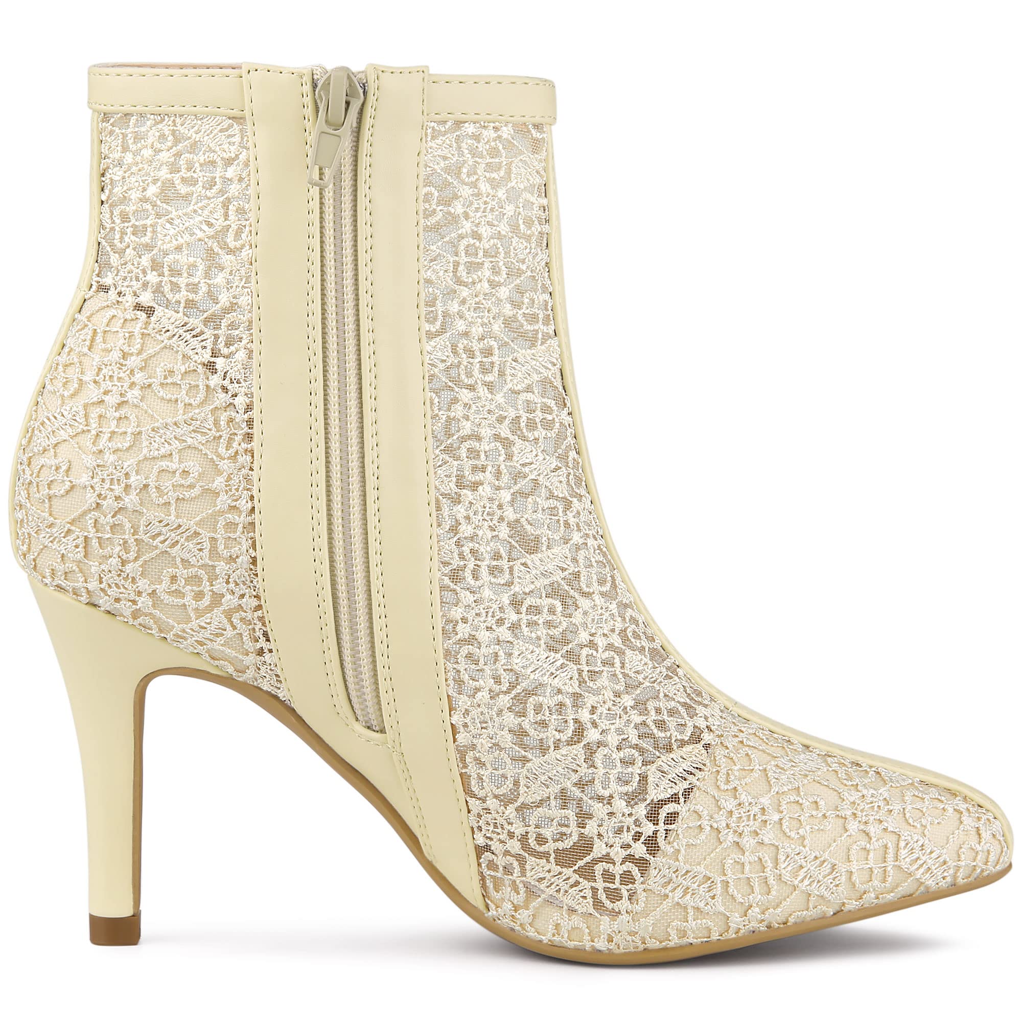Allegra K Women's Floral Embroidered Stiletto Heel Lace Ankle Boots - Elegant Pointed Toe Shoes for Party, Wedding & Evening Occasions