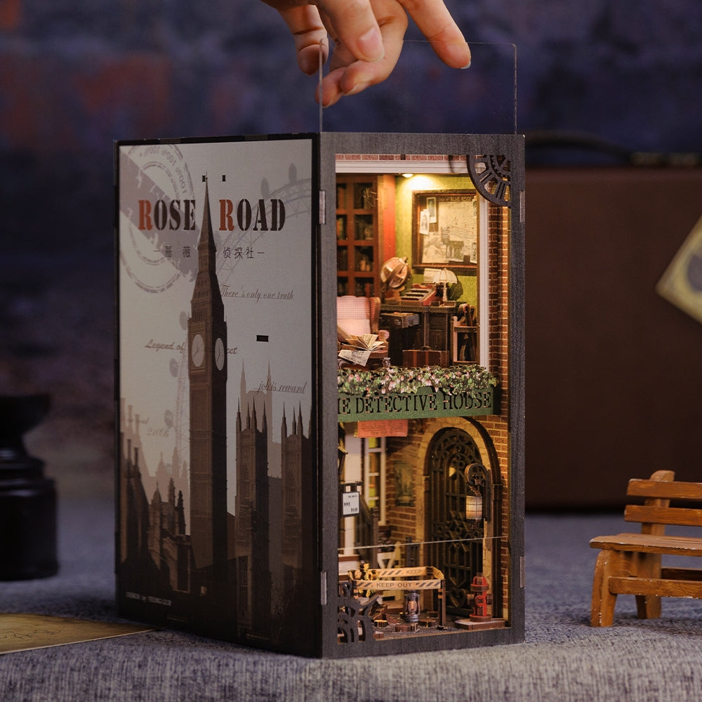 Book Nook Kit: Rose Detective Agency with Dust Cover - DIY Miniature Bookshelf Insert for Home Decor, Gift for Book Lovers & Mystery Enthusiasts - Perfect for Living Room, Bedroom & Office Display