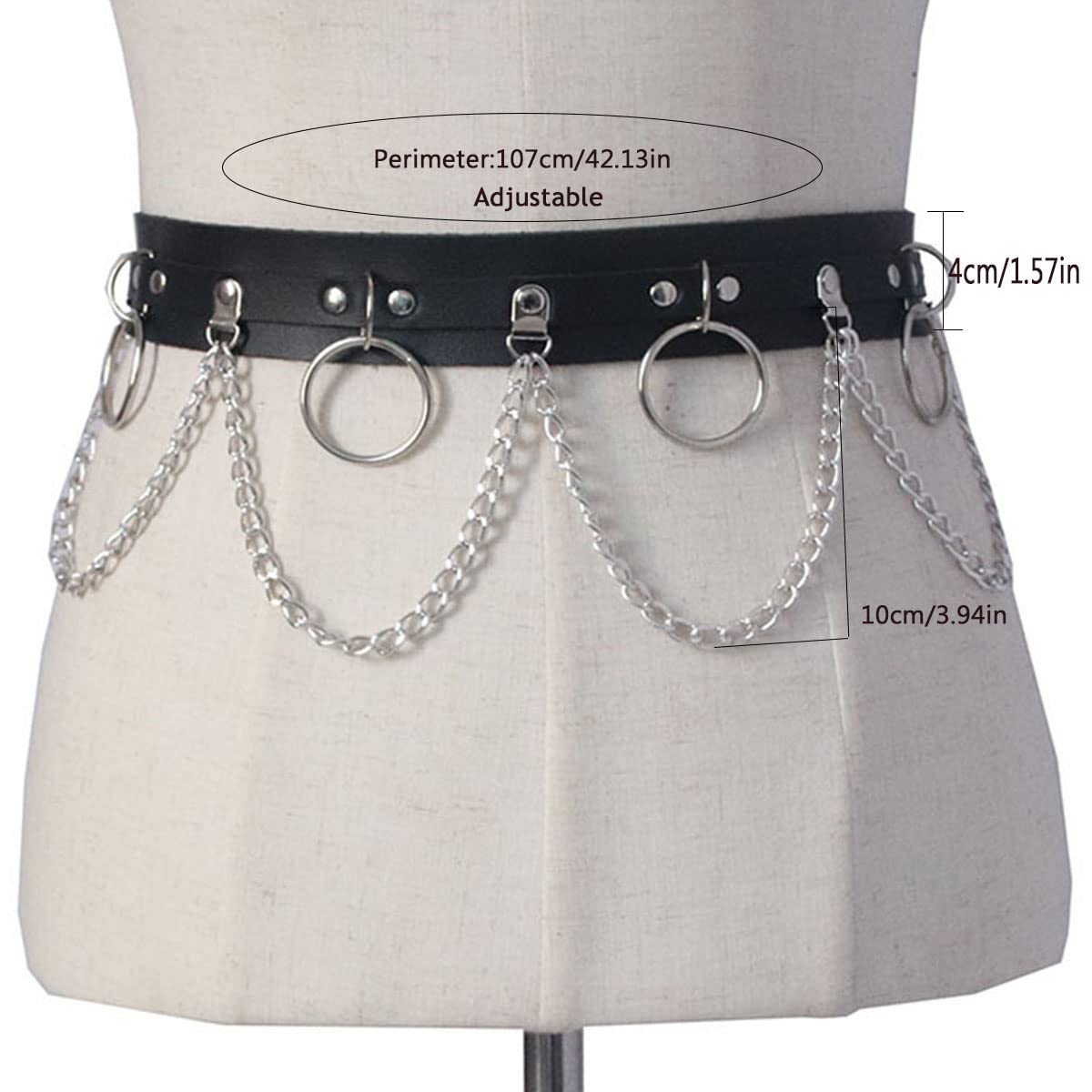 Punk Leather Waist Chain Belt - Black Gothic Belly Body Chains for Women & Girls | Rave, Nightclub, Party Body Jewelry Accessories | Perfect for Music Festivals, Halloween & Biker Fashion