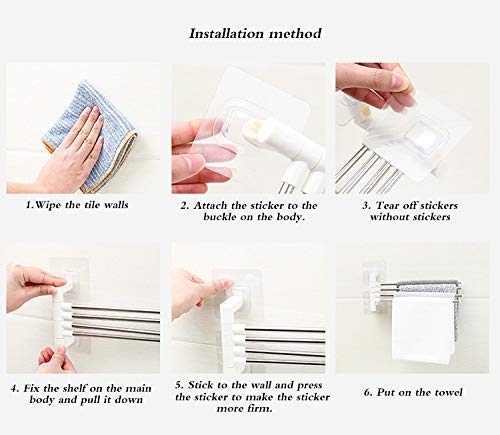 Stainless Steel Self-Adhesive 4-Arm Bathroom Swing Hanger Towel Rack - Space-Saving Bathroom & Kitchen Organizer for Towels, Robes & Accessories - Perfect for Small Bathrooms, Apartments & Dorm Rooms