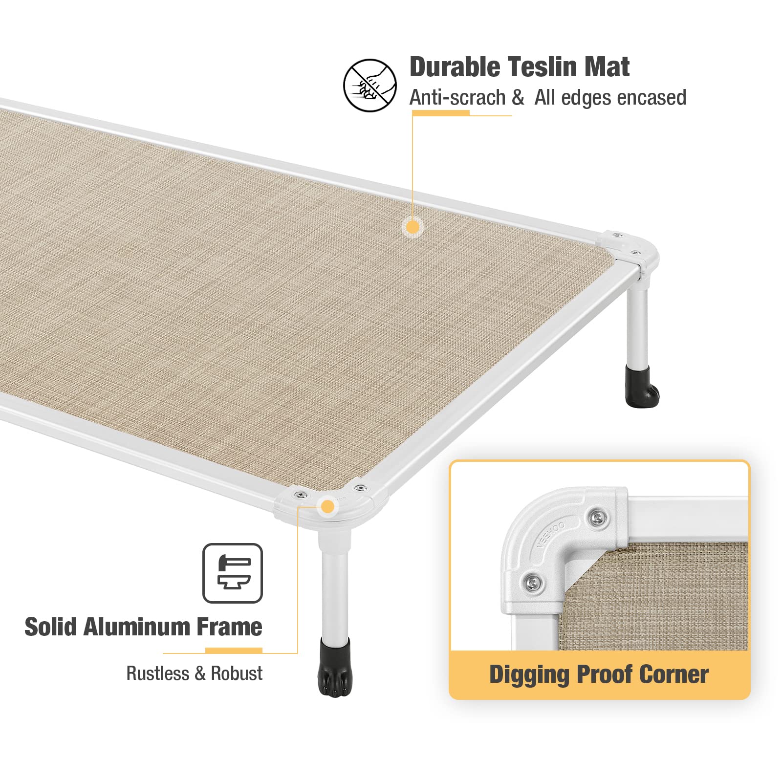 Veehoo Chew Proof Raised Dog Bed - Cooling Pet Cot with Aluminum Frame for Indoor/Outdoor Use - Perfect for Hot Weather & Active Dogs