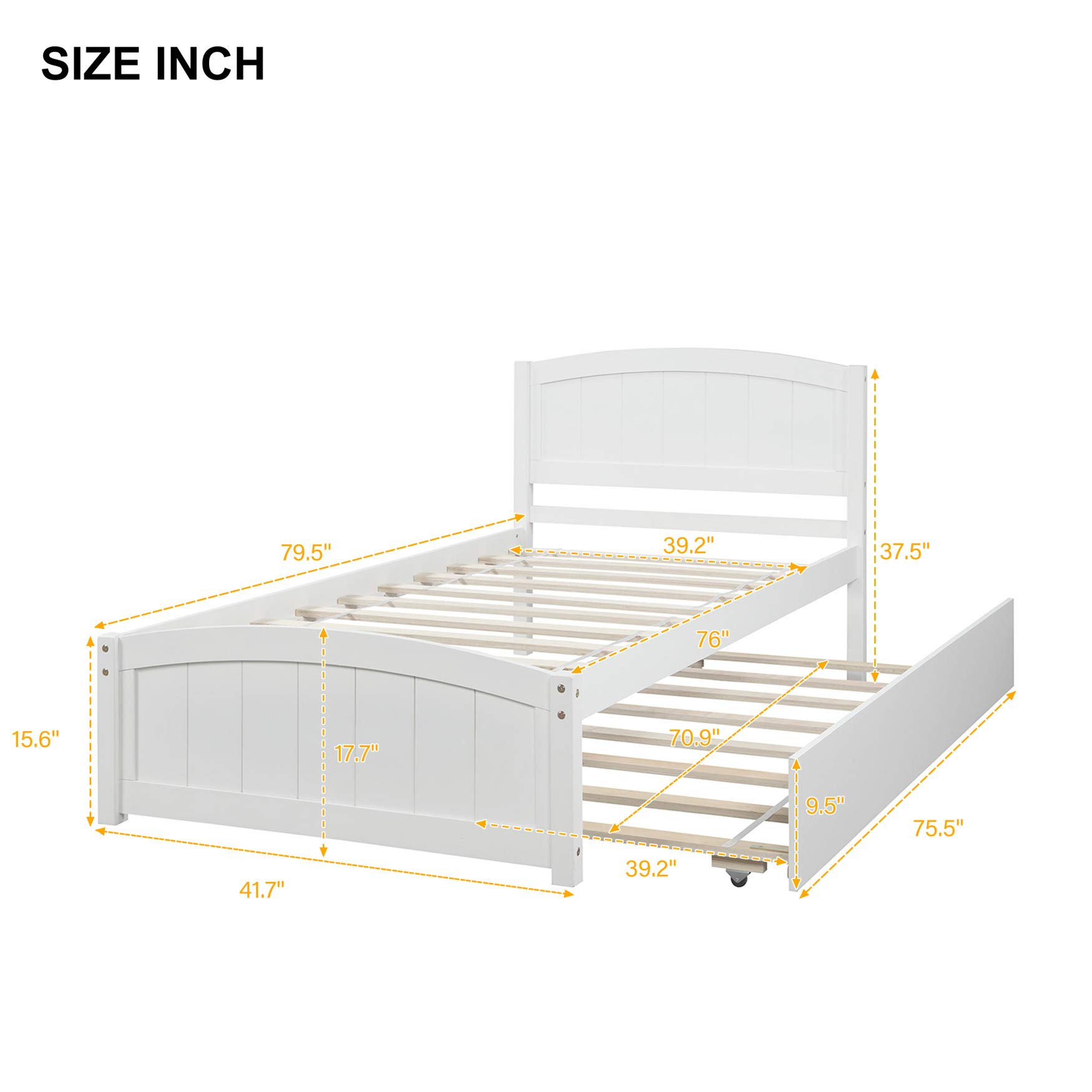 Solid Wood Twin Platform Bed with Headboard & Trundle - Space-Saving for Small Bedrooms