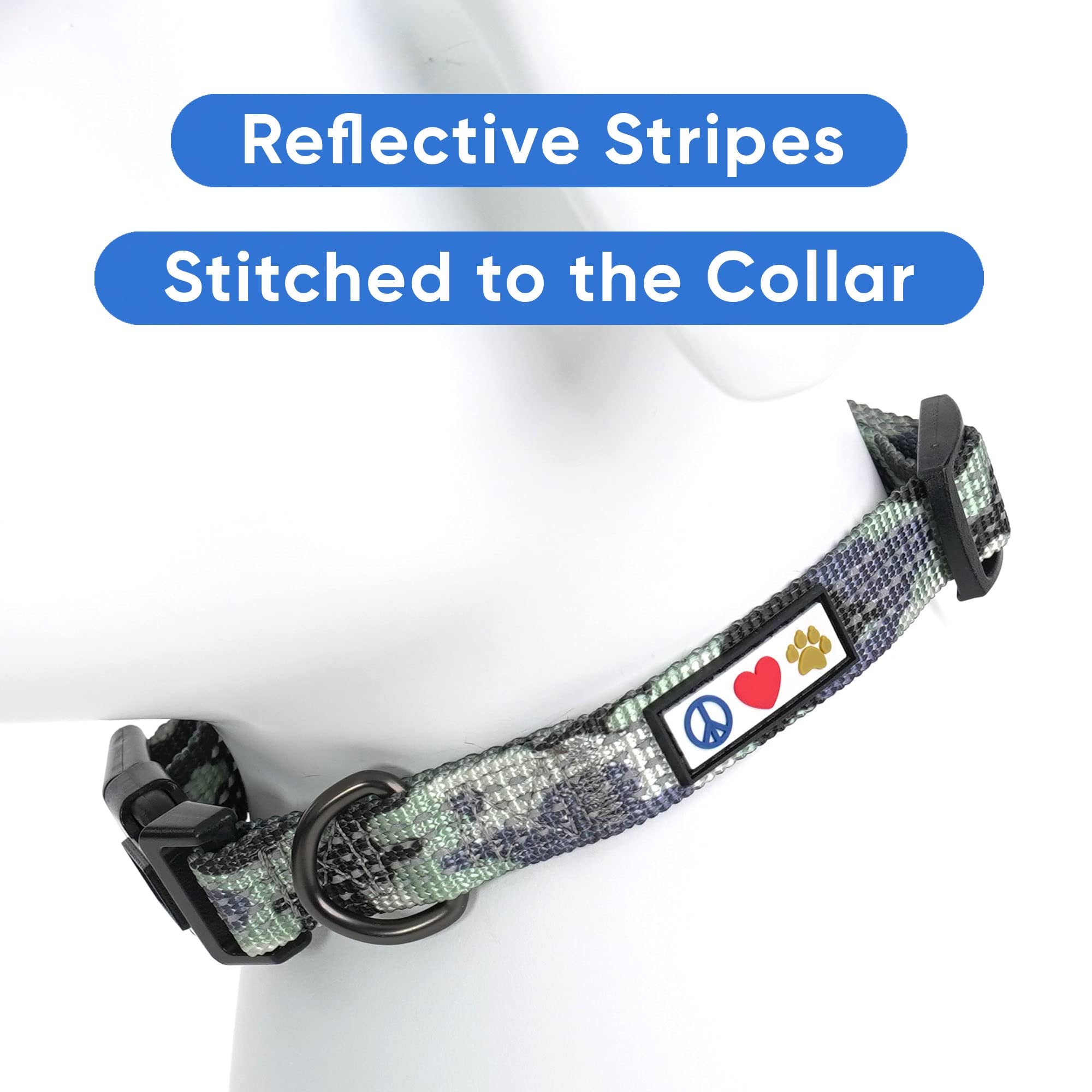 Pawtitas Reflective Adjustable Dog Collar for Small Dogs & Puppies - Camouflage Grey Pet Collar with Safety Reflective Strips | Perfect for Night Walks, Outdoor Adventures & Training Sessions