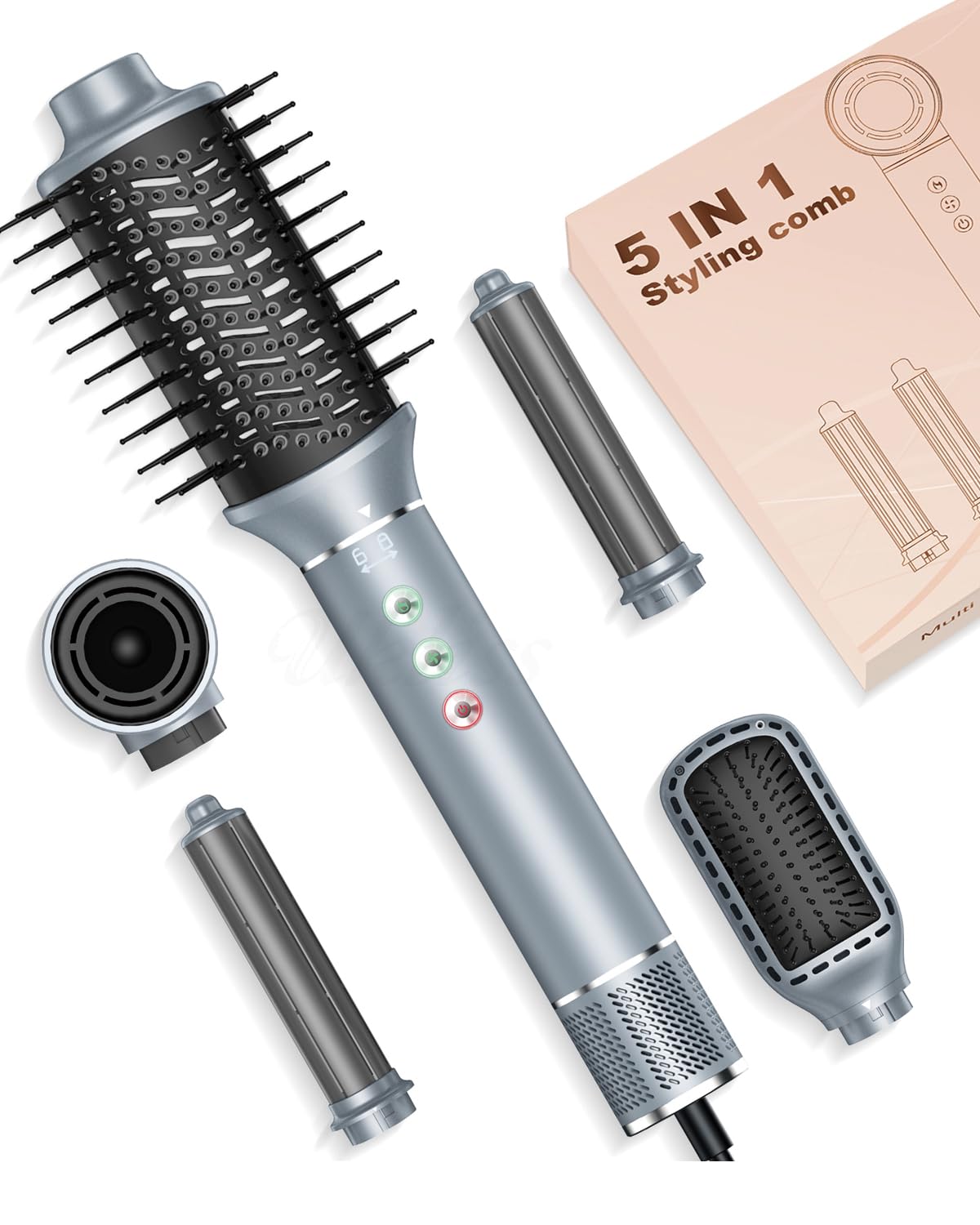 5-in-1 Professional Hair Dryer Styling Kit with 13000 RPM High-Speed Motor | Hot Air Brush, Curling Wand, Round Brush & Straightener Comb for Voluminous Blowouts | Perfect for Home Salon, Travel & Daily Styling