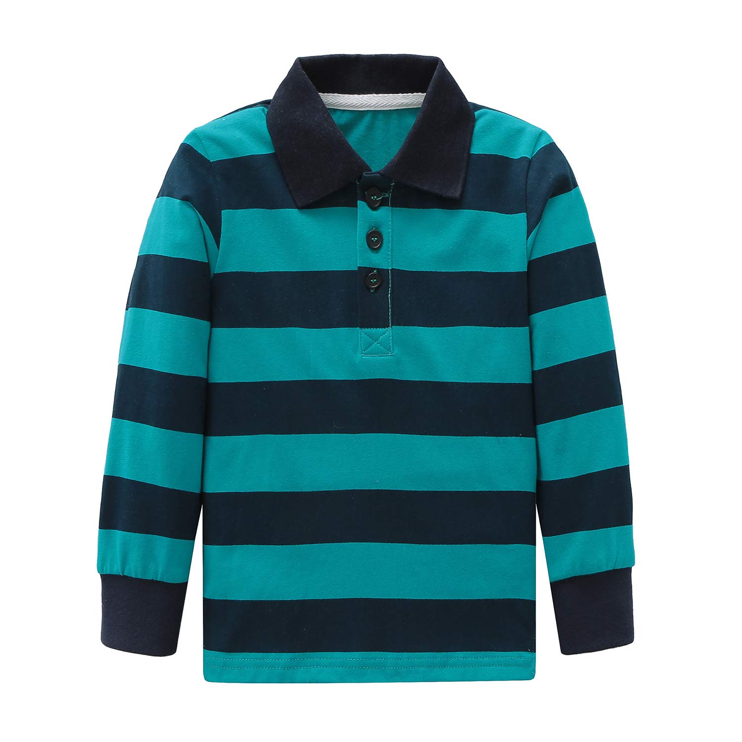 HowJoJo Boys Cotton Long Sleeve Striped Polo Shirts - Comfortable Casual Tees for School, Playdates & Everyday Wear