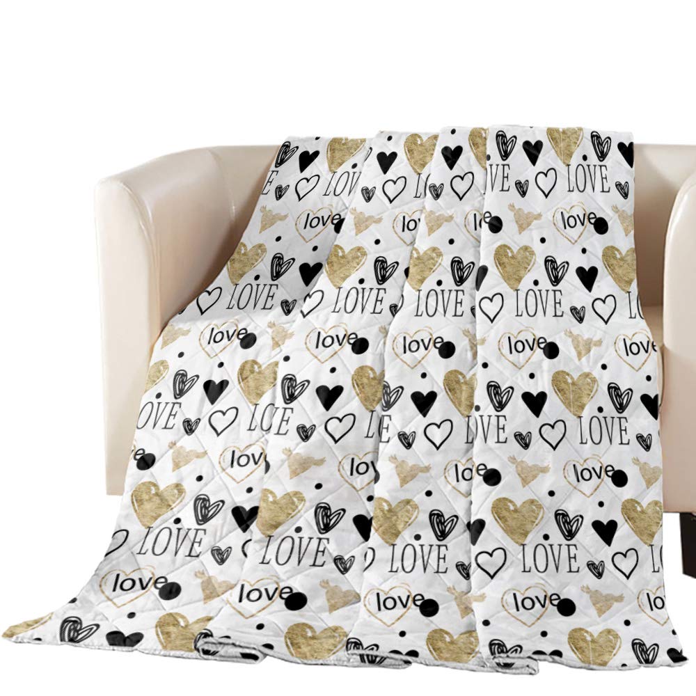 Lightweight Reversible Thin Comforter Bedspread - Twin Size 64x88 Inch - Valentine's Day Heart Print Throw Blanket for Couch, Sofa & Living Room - Black & Brown Quilted Coverlet | Perfect for Cozy Evenings, Guest Bedding & Home Decor
