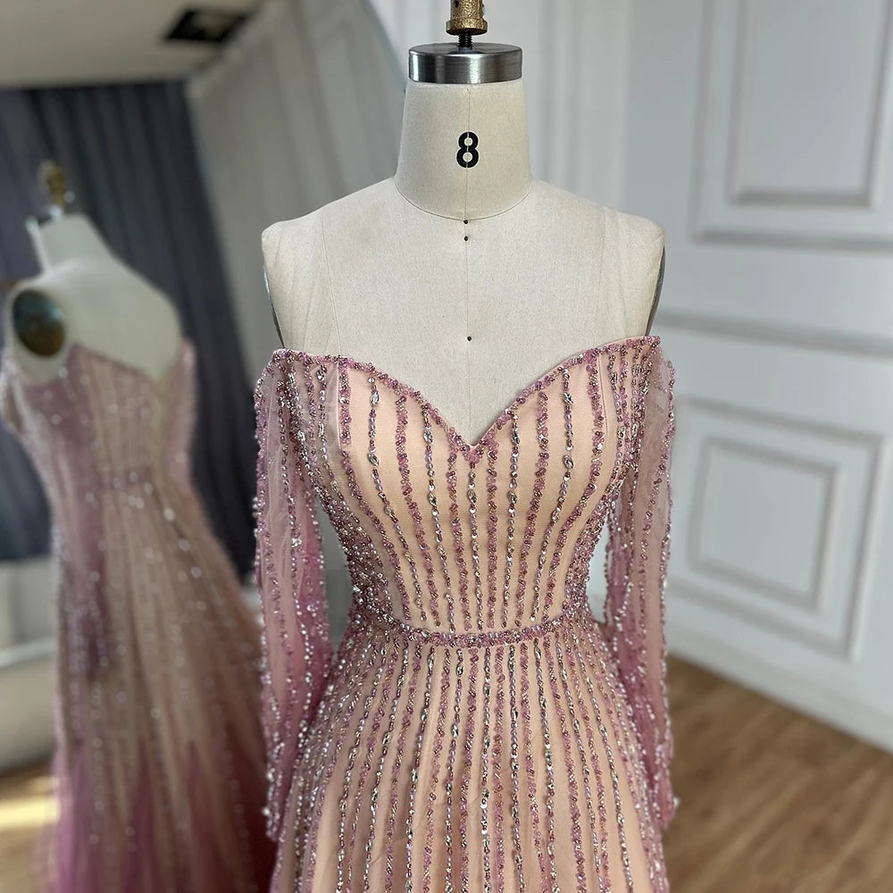 Elegant Purple Beaded A-Line Long Evening Dress for Women - Luxury Dubai Arabic Style Formal Gown LA72752 | Perfect for Weddings, Galas, and Special Occasions