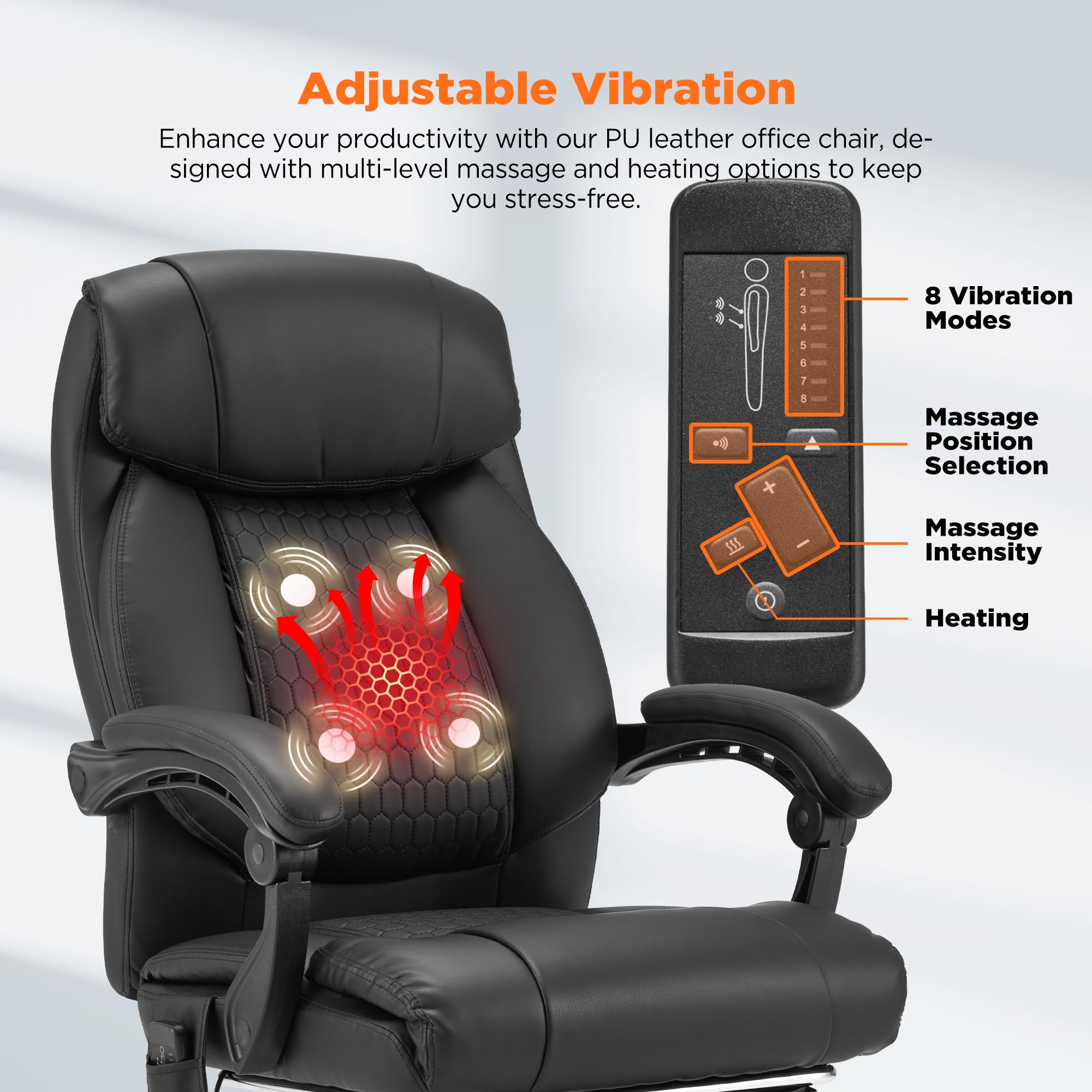 HOMREST Ergonomic Reclining Office Chair with 4-Point Massage & Heat - Adjustable Executive Chair with Retractable Footrest - Comfortable Home Computer Desk Chair for Working, Gaming & Relaxing - Black