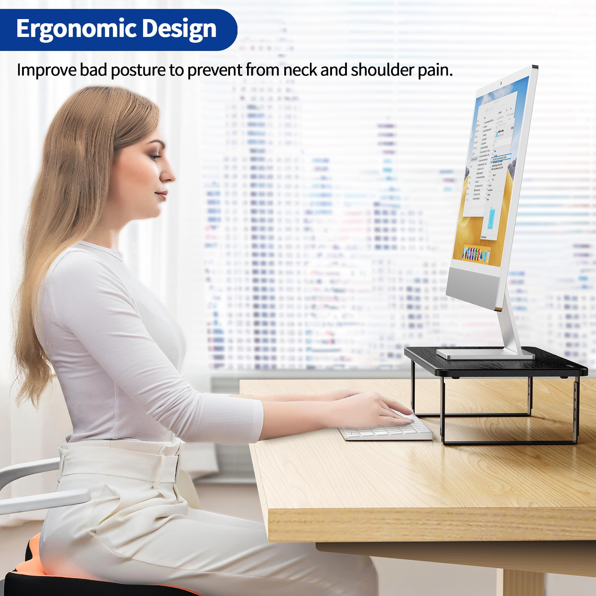 BESIGN MS01 Adjustable Monitor Stand Riser - Ergonomic Laptop & Computer Stand for Desktops, Printers - Black | Perfect for Home Office & Workspace Organization