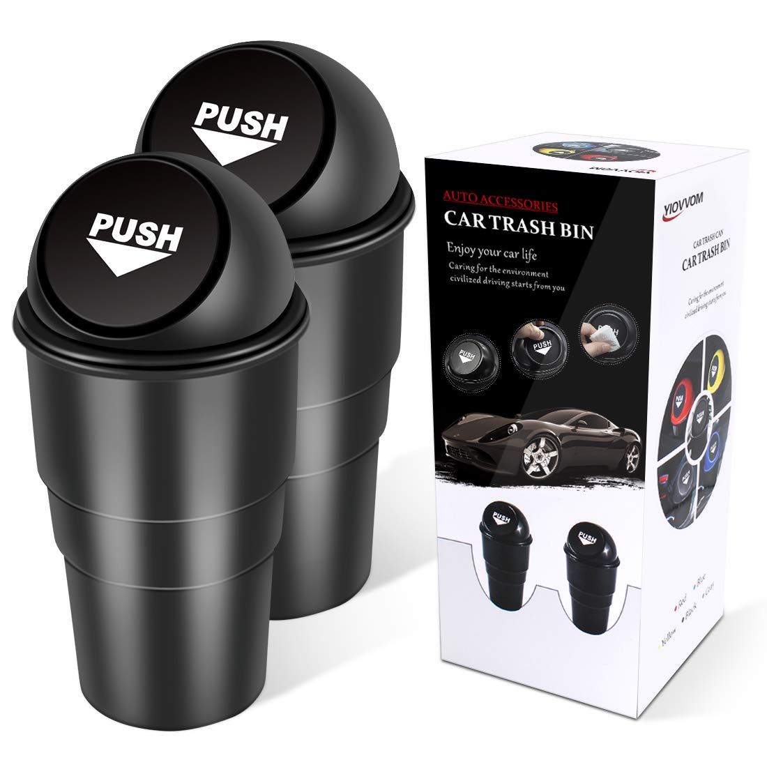 Leakproof Car Garbage Can with Lid - 2 Pack Small Trash Bin for Vehicle Cup Holder, Office, Home, Kitchen & Bedroom | Perfect for Road Trips, Commuting & Daily Use (Double Black)