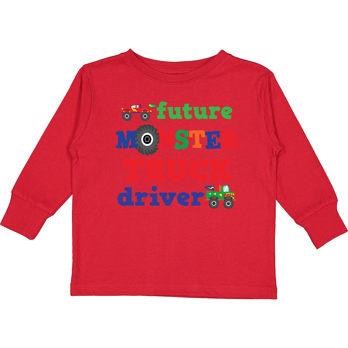 Inktastic Monster Truck Future Driver Toddler Long Sleeve T-Shirt for Boys - Cute Graphic Tee for Toddler Car Lovers, Playdates & Birthday Gifts