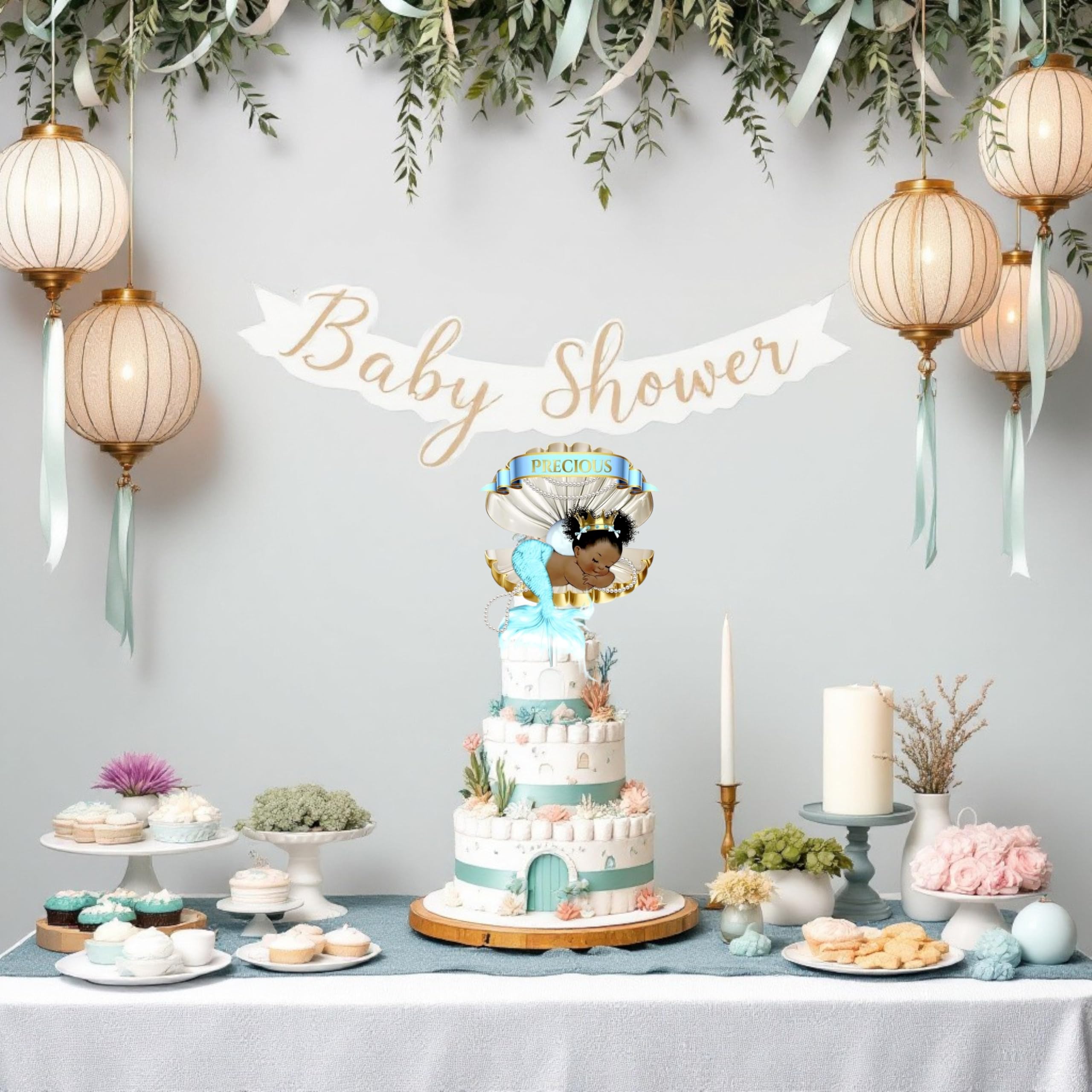 African American Mermaid Table Centerpieces - Set of 3 Little Princess Party Decorations for Birthday, Baby Shower & Girls Celebration - Perfect for Themed Parties, Home Decor and Special Events