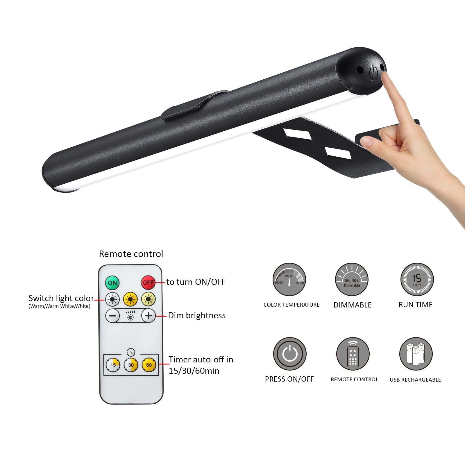 Rechargeable Battery Operated LED Picture Light with Remote - 13 Inch Dimmable Art Display Light for Paintings, Photos & Dartboards | Perfect for Home Galleries, Museums & Office Decor