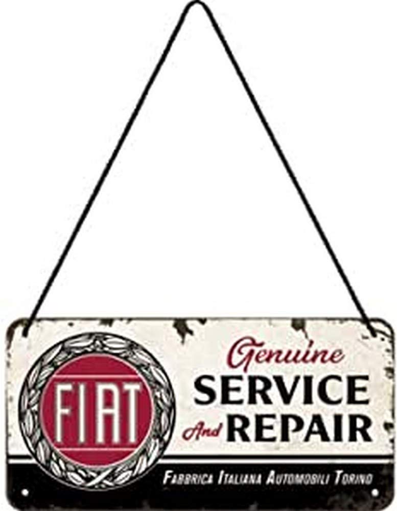 Vintage Fiat Service & Repair Metal Hanging Sign – Colorful Retro Car Accessories Gift for Auto Enthusiasts, 10 x 20 cm – Perfect for Garage Decor, Man Cave, or Automotive Workshop Wall Art