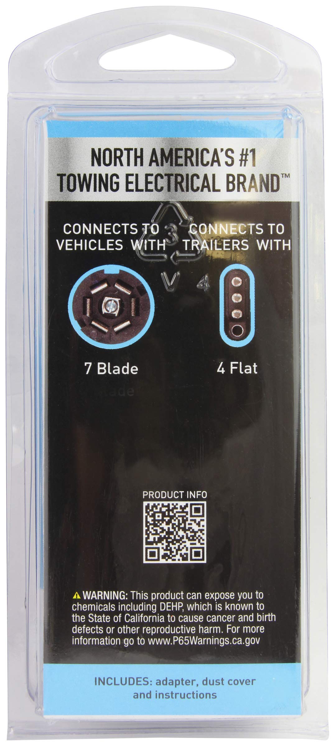 Hopkins 7 Blade to 4 Wire Flat Trailer Connector Adapter Plug - Universal Fit for Trucks, SUVs, RVs with 7-Pin Connectors (Model 47345) - Ideal for Towing Trailers, Boats, Campers & Utility Hauling
