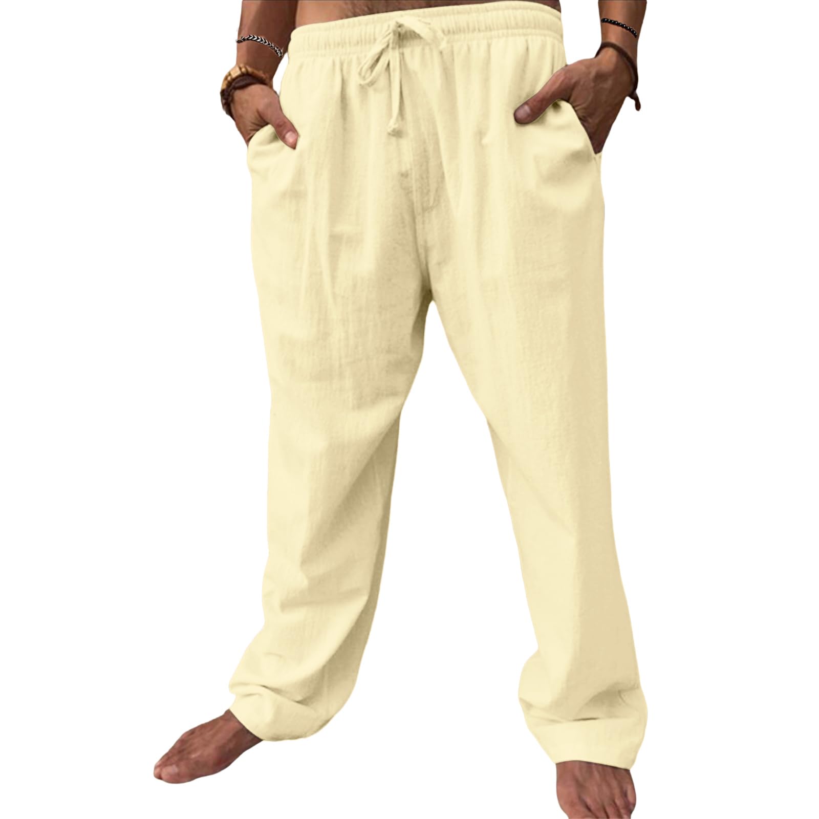 **Men's Casual Linen Pants - Loose Fit Lightweight Drawstring Summer Beach Yoga Trousers | Comfortable & Breathable for Travel, Lounge & Outdoor Activities**