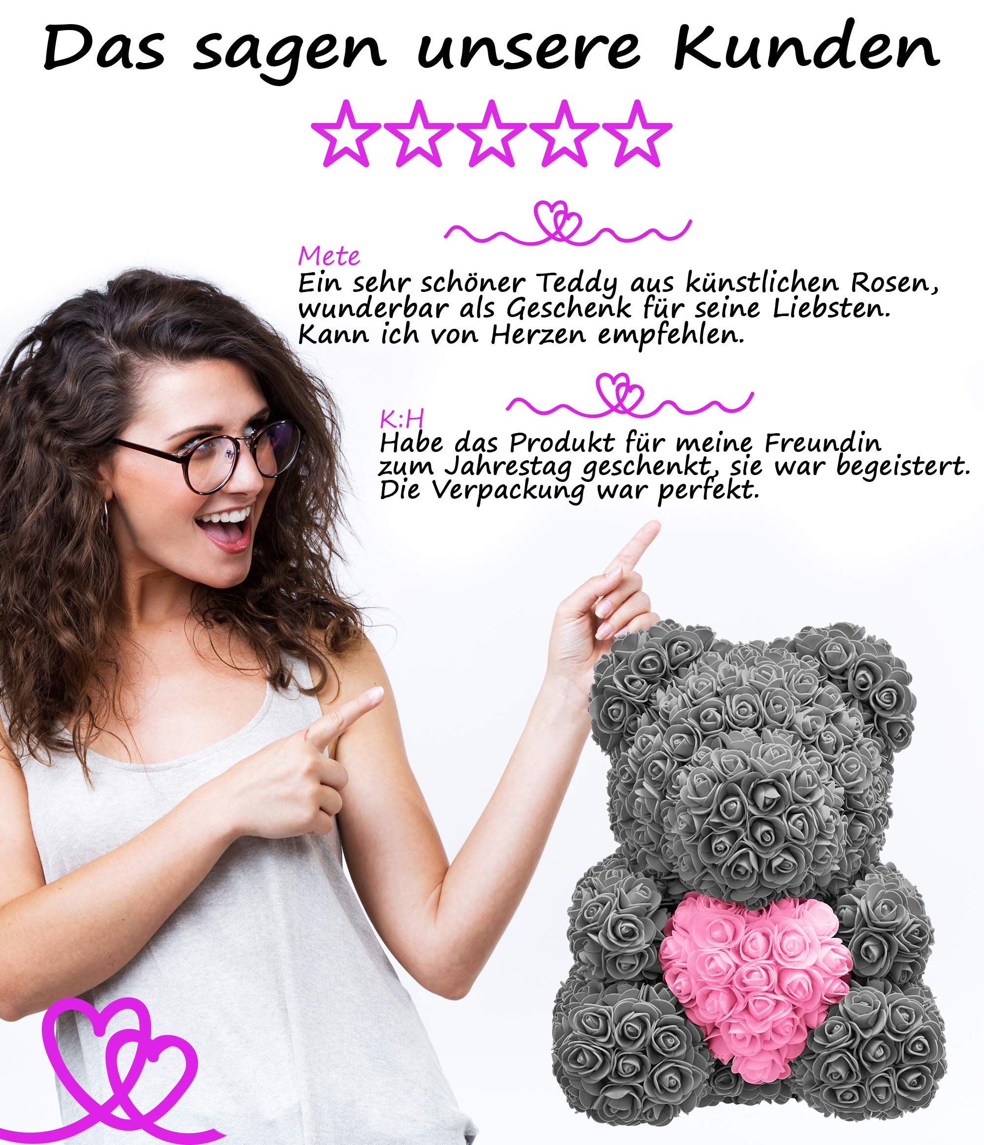 NADIR Flower Bear with Heart - Pre-Wrapped Gift Box Included | Infinity Rose Bear Teddy with Roses | Perfect for Valentine's Day, Mother's Day, Birthday & Anniversary Gifts | Romantic Home Decor & Special Occasion Present