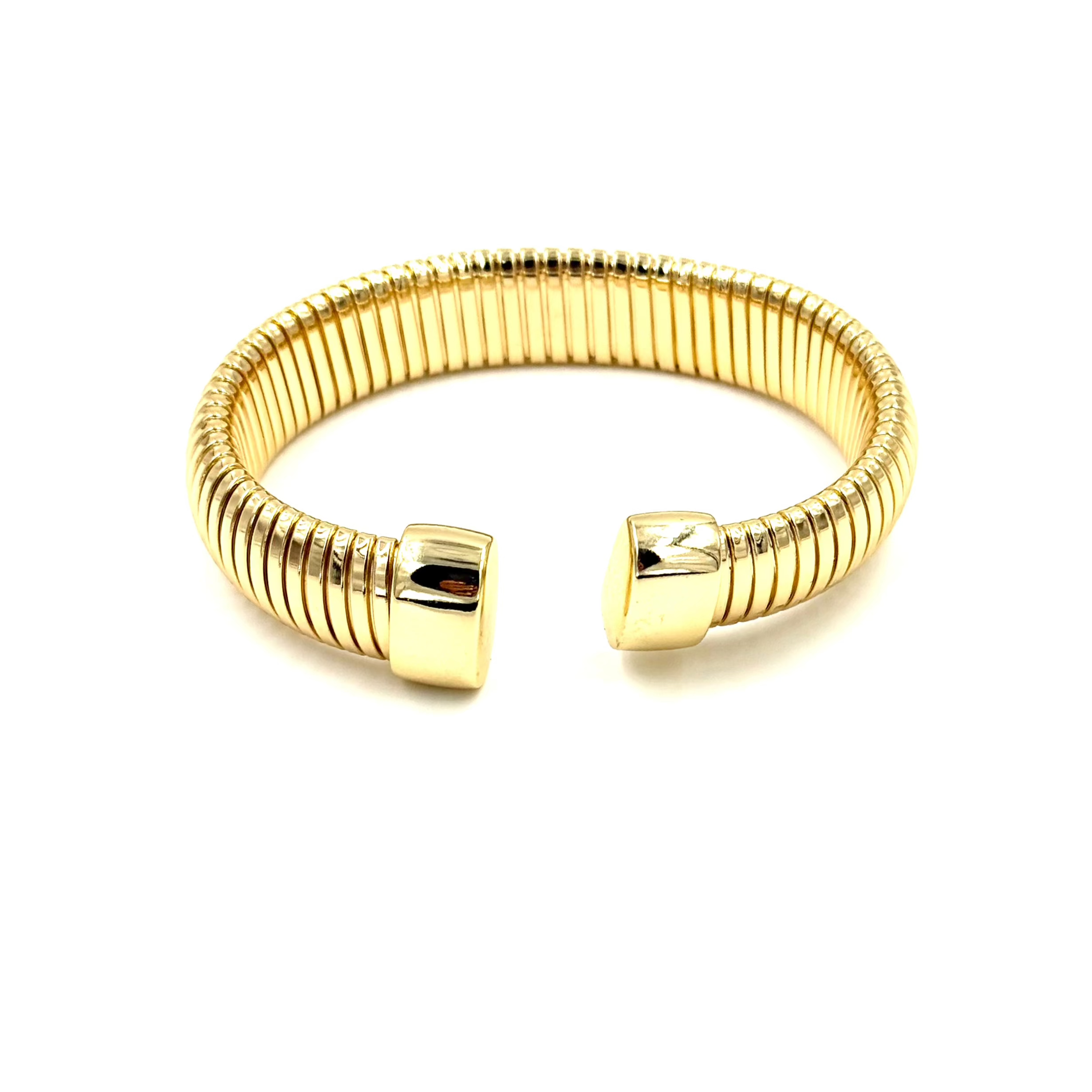 Ashley Gold Stainless Steel Gold Plated Open End Plain Slinky Bangle Bracelet for Women - Elegant Stackable Jewelry for Party, Wedding & Everyday Wear