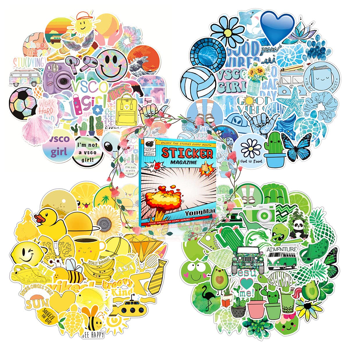 200 PCS Colorful VSCO Aesthetic Stickers Pack - Waterproof Vinyl Decals for Laptop, Tablet, Water Bottle, Phone, Skateboard - Perfect for Teens, Girls & Kids - DIY Room Decor, Journaling, Scrapbooking & Gift Wrapping